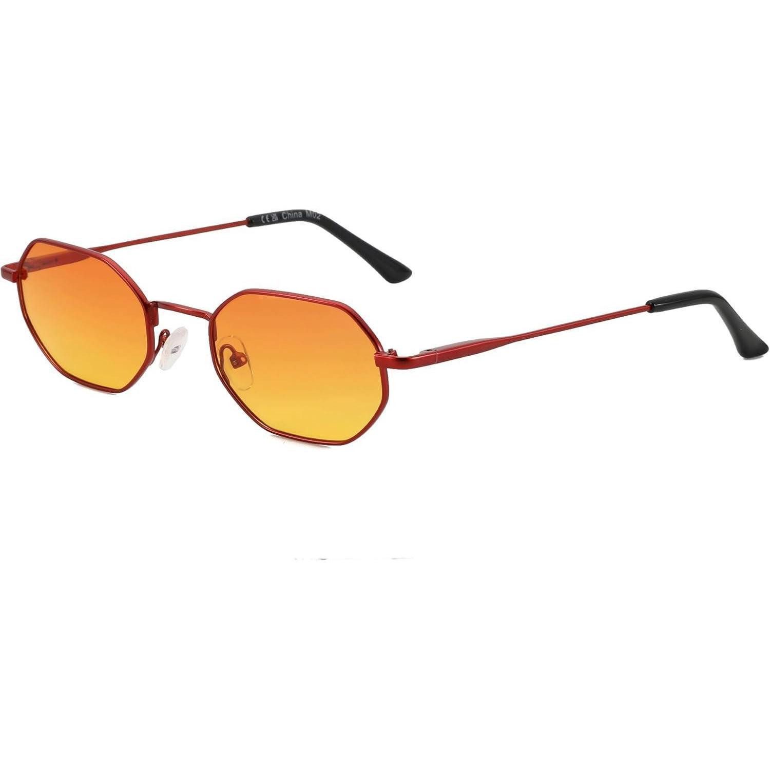 LuxusKollektion Retrosonnenbrille Sonnenbrille Achteckig Polarisiert Metall Rot Rahmen Orange Linse