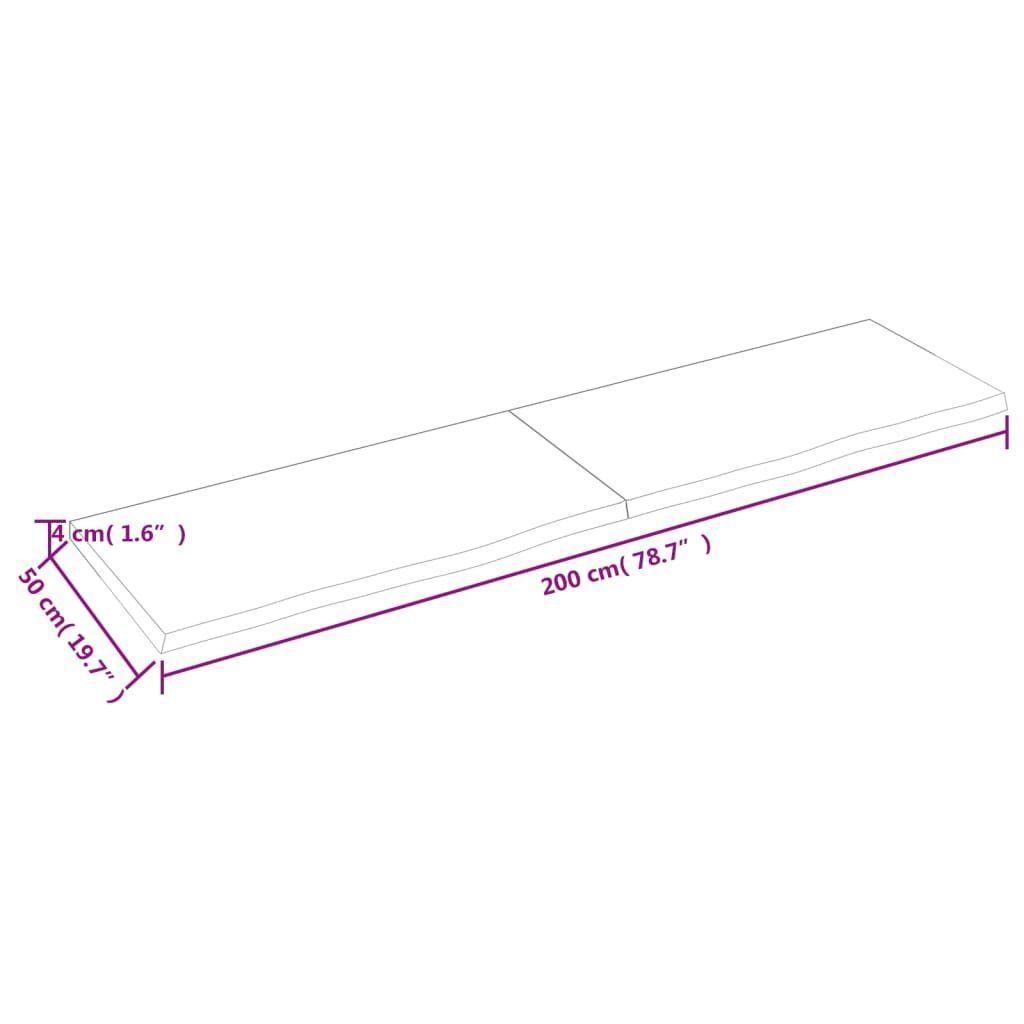 Hellbraun Tischplatte Eiche Massivholz 200x50x(2-4)cm furnicato Behandelt
