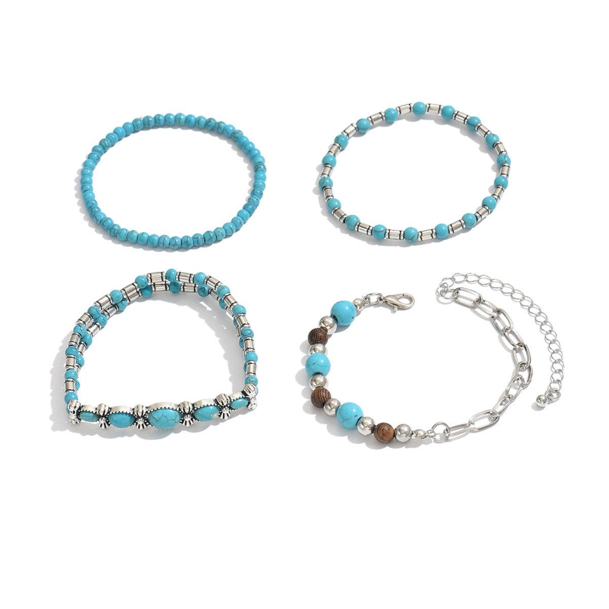 The Beauty House Armband Türkises Armband-Set Mehrteiliges Perlenarmband im Boho & Vintage Stil