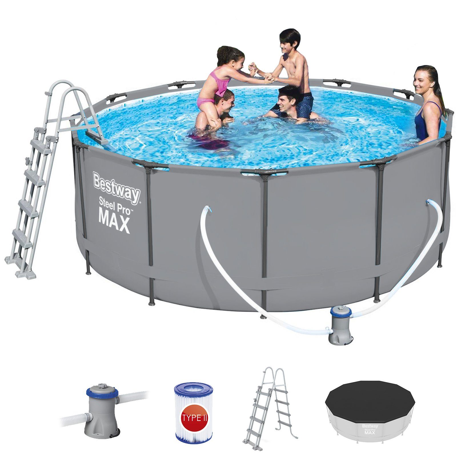 BESTWAY Pool »BESTWAY 56420 Steel Pro Max Swimmingpool Filterpumpe Leiter  Cover Rund 366x122cm«