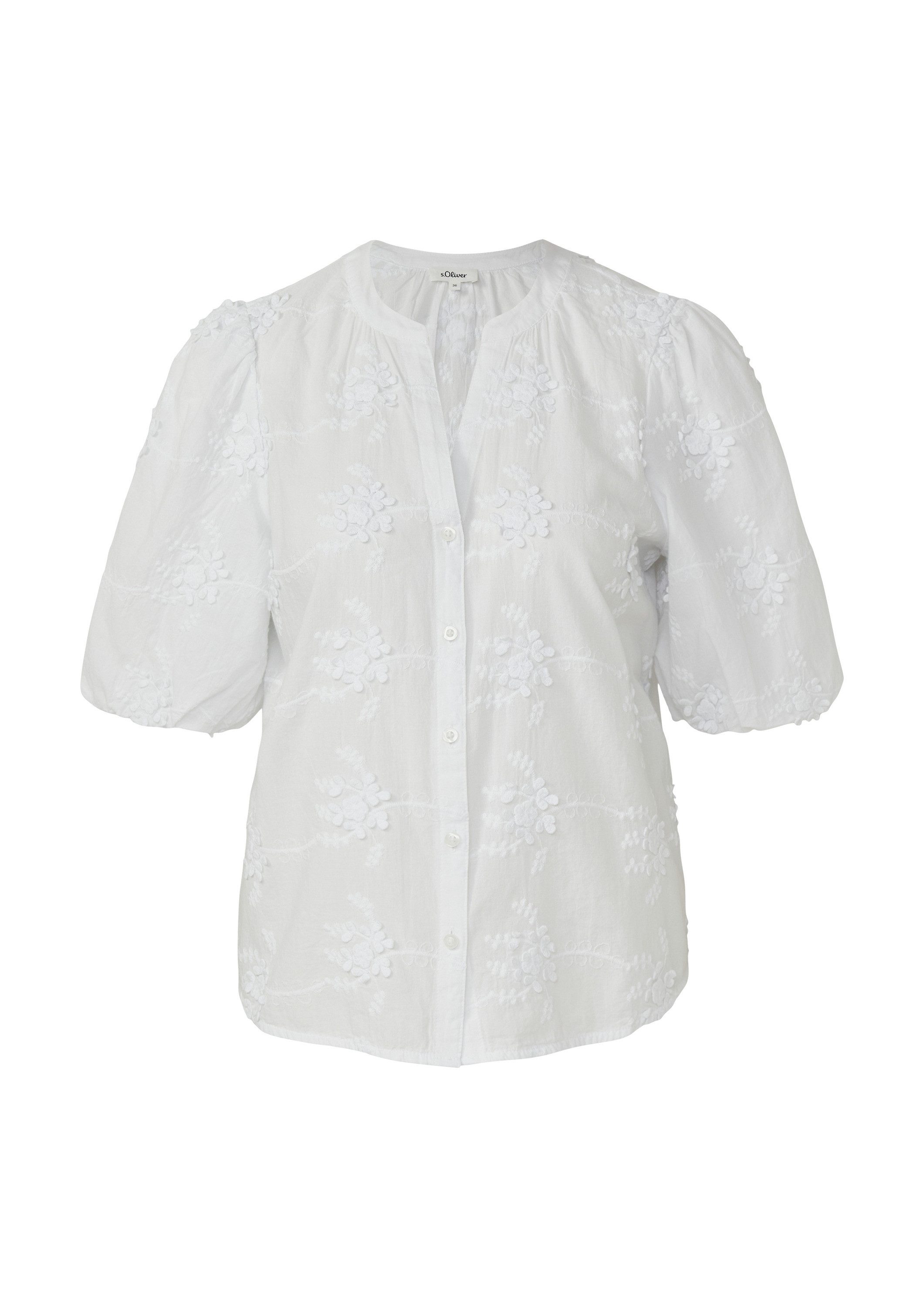 s.Oliver Kurzarmbluse Bluse Bluse mit 3D-Stickerei und Ballonärmeln