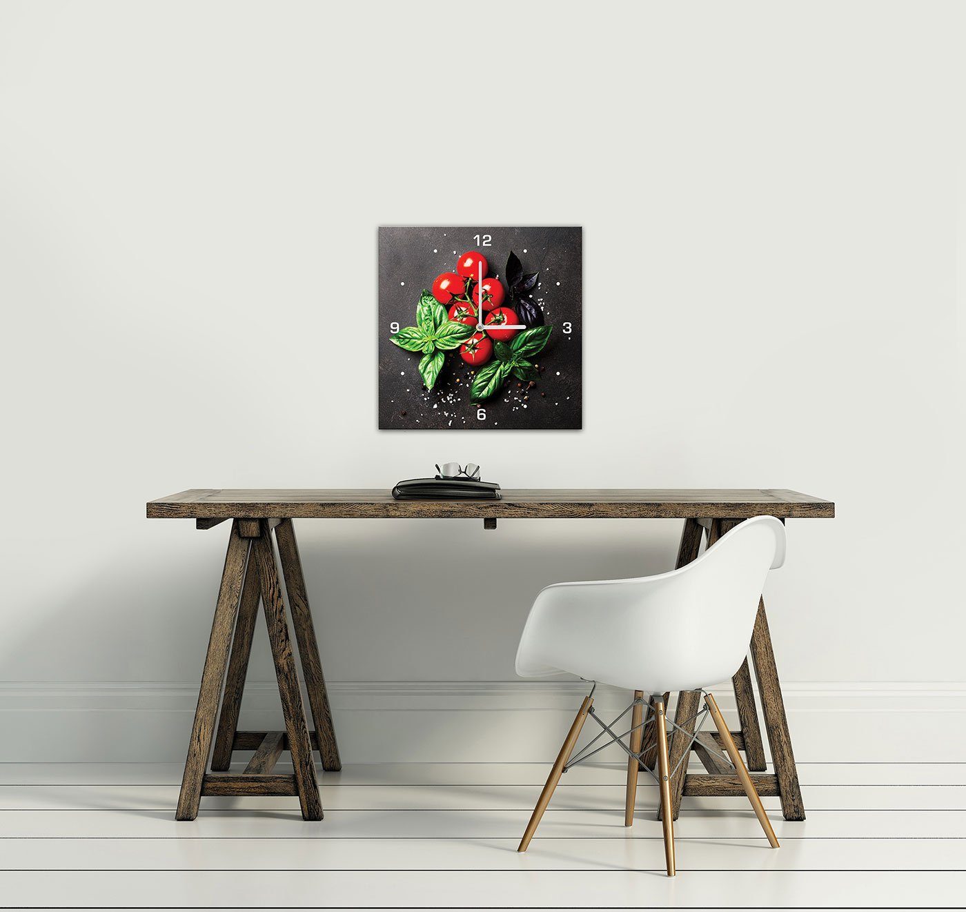 Levandeo® Wanduhr (Wanduhr Glas 20x20cm Tomate Basilikum Uhr Glasbild Küche günstig online kaufen