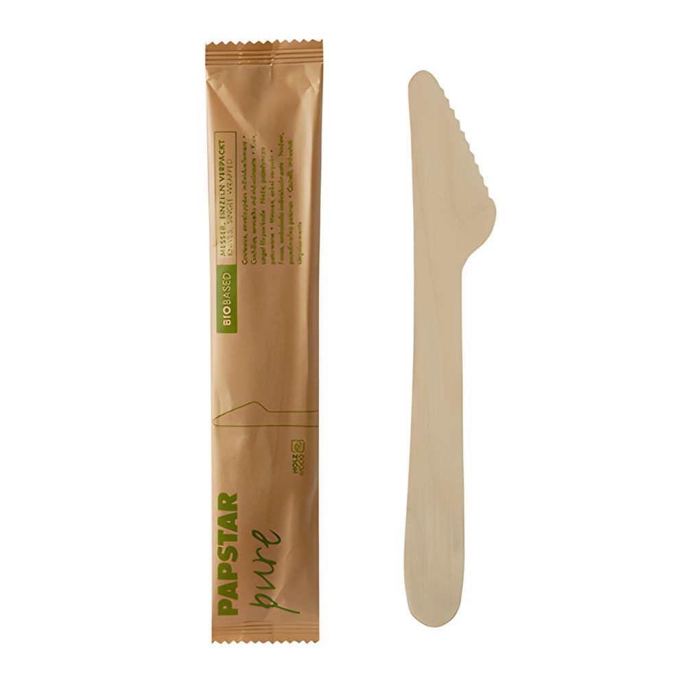 PAPSTAR Einwegmesser Messer, Holz pure 16,5 cm einzeln verpackt in Papierbeutel 500 Stk