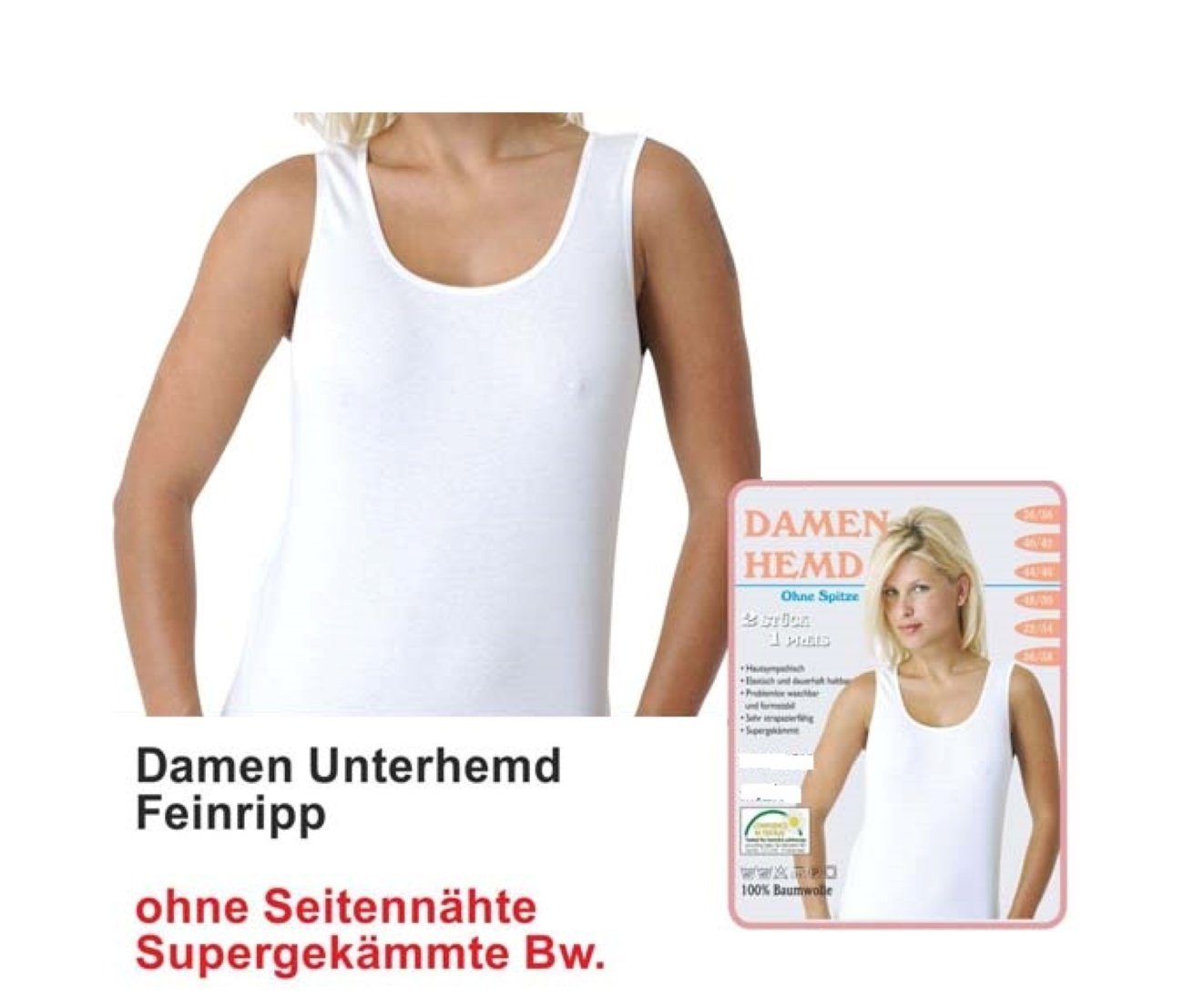 Stück, für Damen (Spar-Set (A511-12) 100% 4 Tanktop Baumwolle Tank aus cwonlineshop Feinripp-Qualität Unterhemd 4-St) weicher Achselshirt Top Weiß