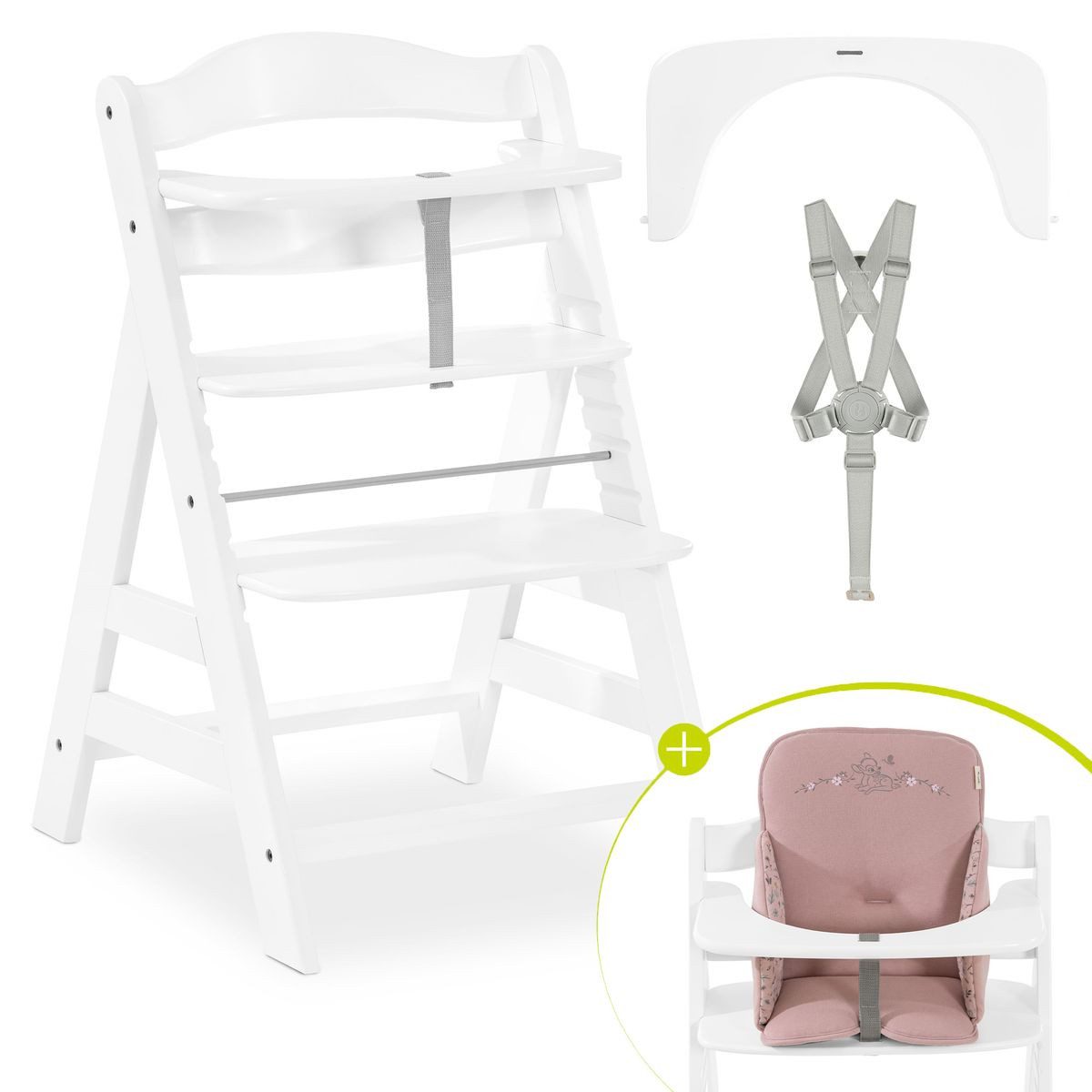 Hauck Hochstuhl Alpha Plus White - Bambi Rose, Mitwachsender Holz Kinderhoc günstig online kaufen