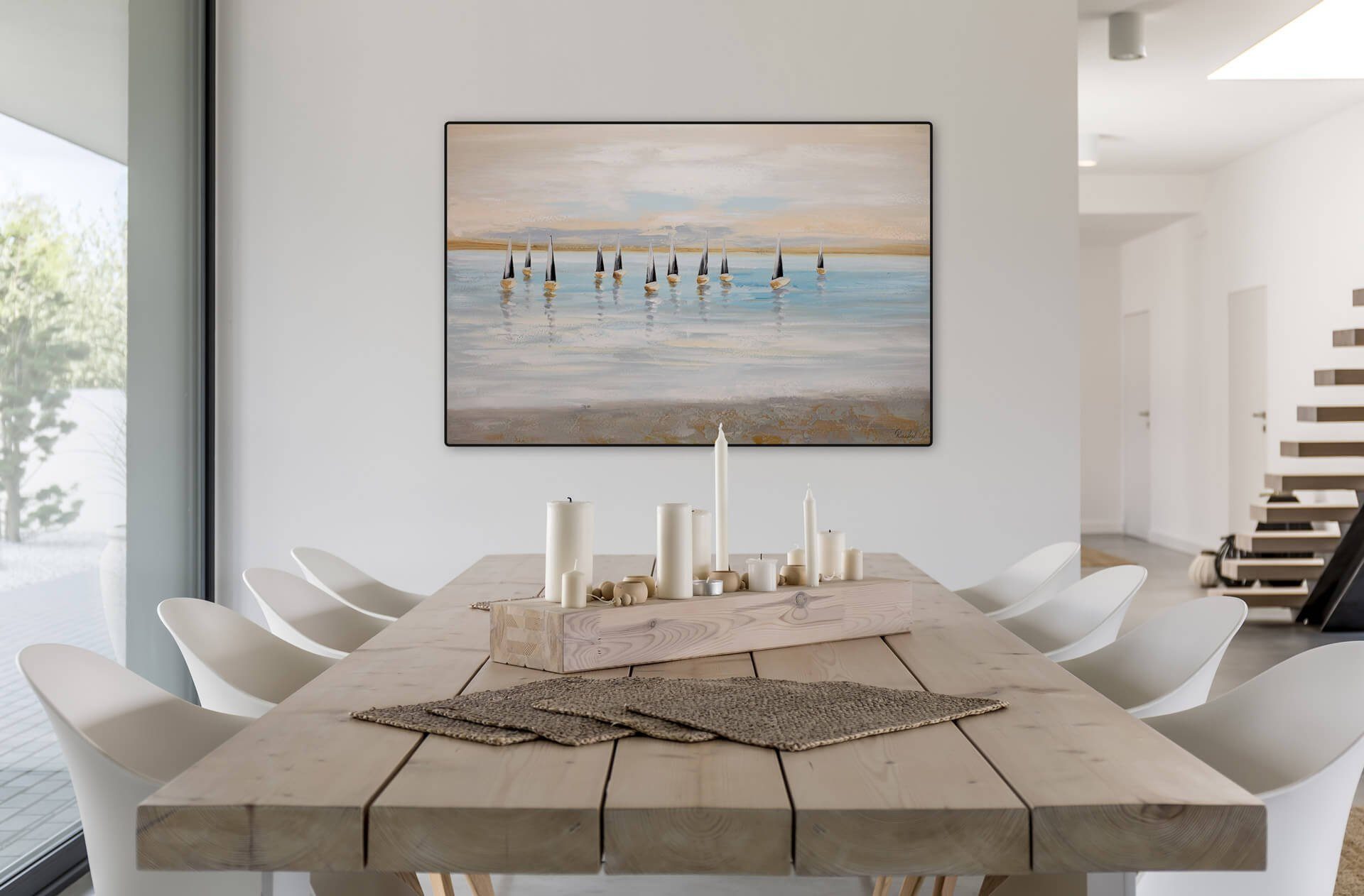 KUNSTLOFT Gemälde Meerpromenade Wohnzimmer cm, Wandbild 120x80 HANDGEMALT 100% Leinwandbild
