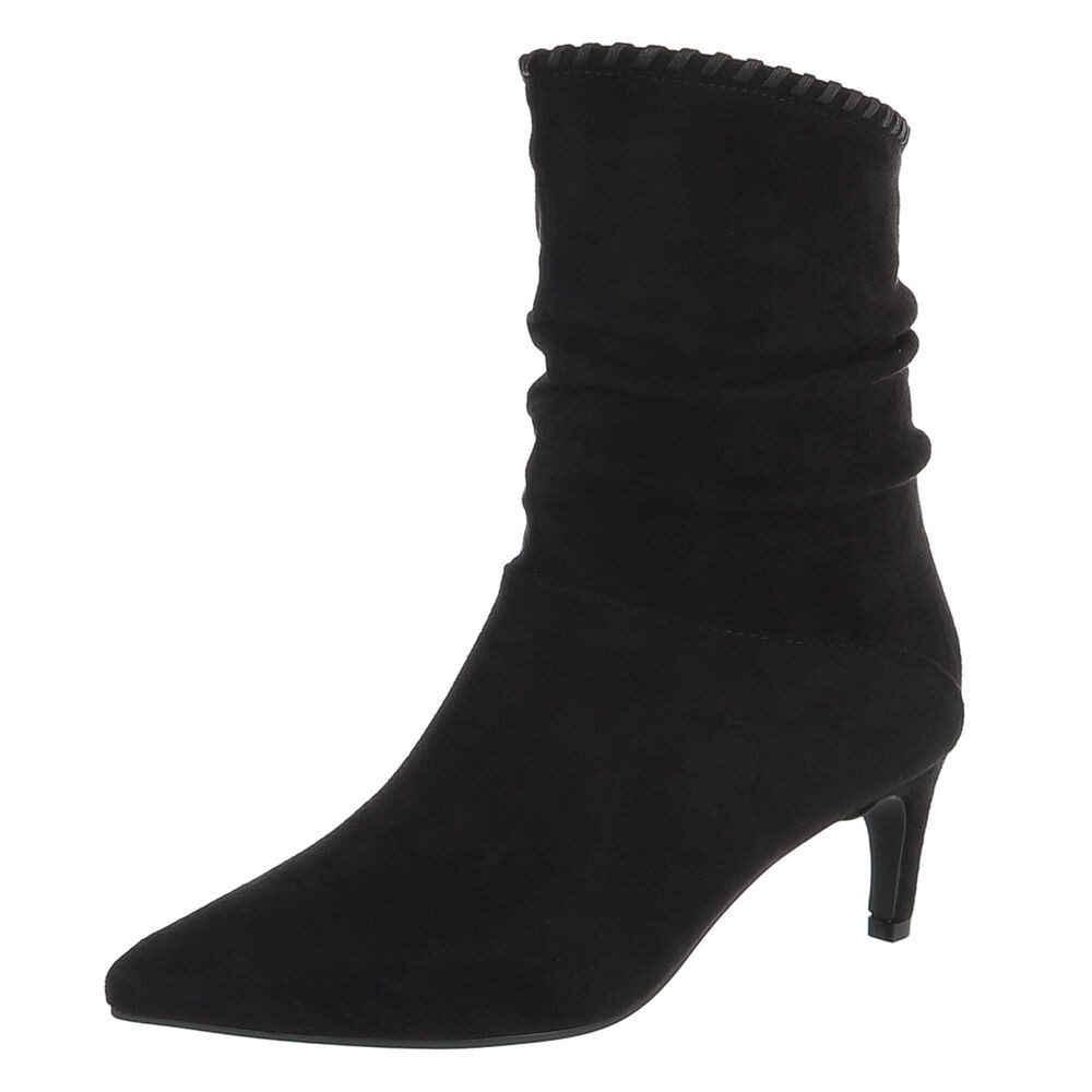 Ital-Design Damen Stiefelette mit Absatz und Raffung Stiefelette (92269030) Pfennig-/Stilettoabsatz Stiefeletten in Schwarz