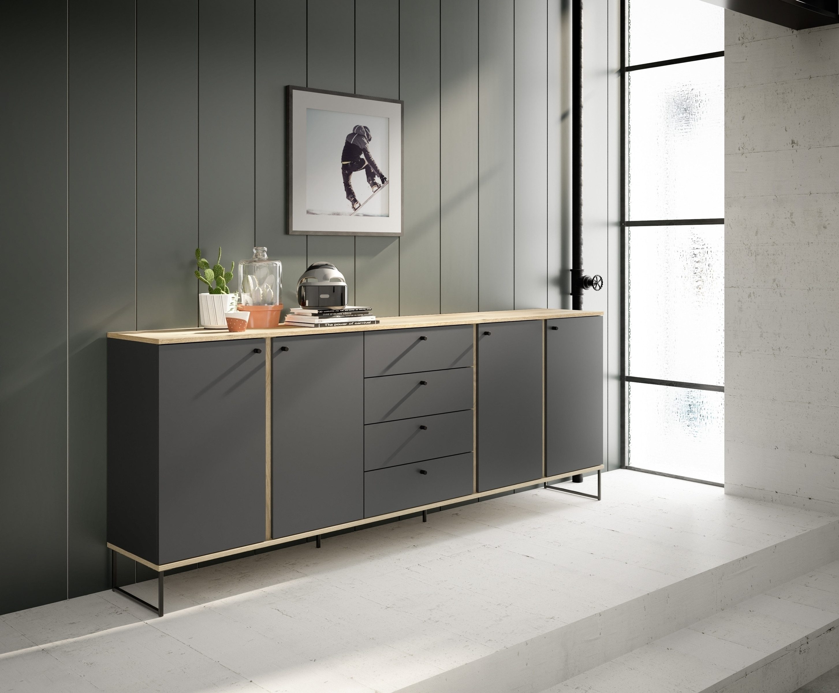 Bega Consult Sideboard in Anthrazit / Evoke Oak Dekor - 225x89x38 (BxHxT)
