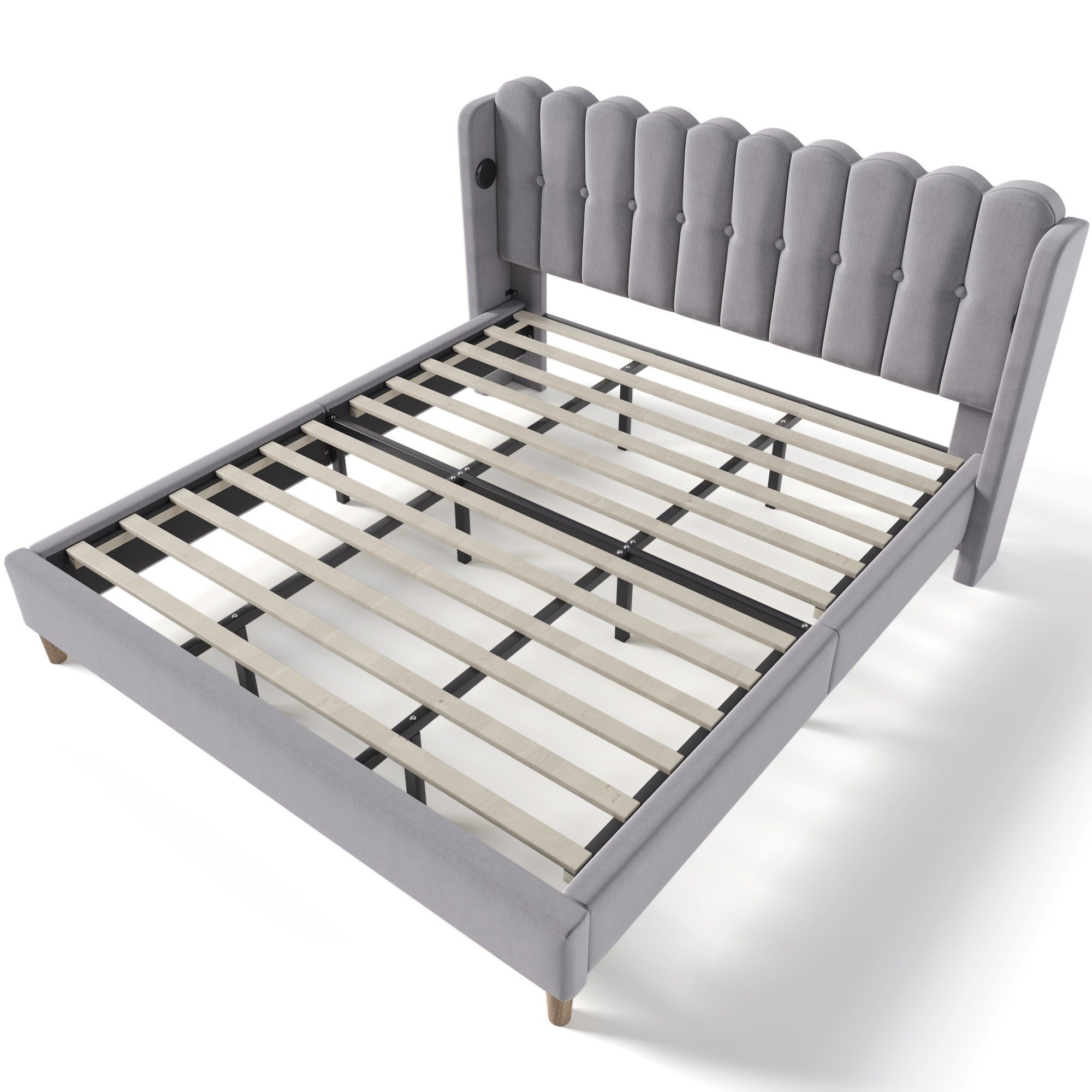 Polsterbett, Doppelbett mit USB Typ C Ladefunktion, 180x200 cm, Leinen