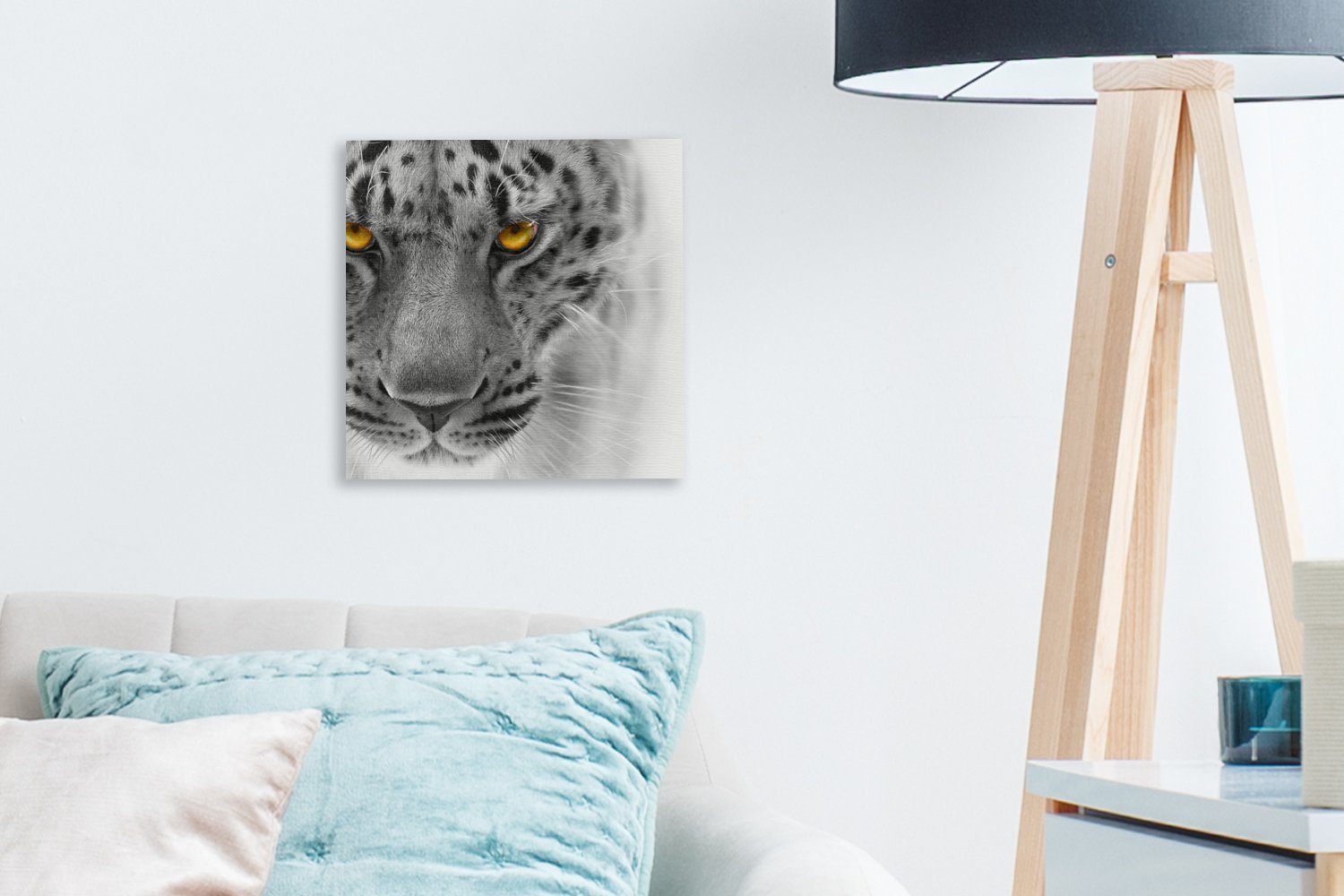 Weiß, Schlafzimmer Wohnzimmer Leinwandbild Schwarz St), für Leinwand (1 - - Augen - OneMillionCanvasses® Leopard Bilder