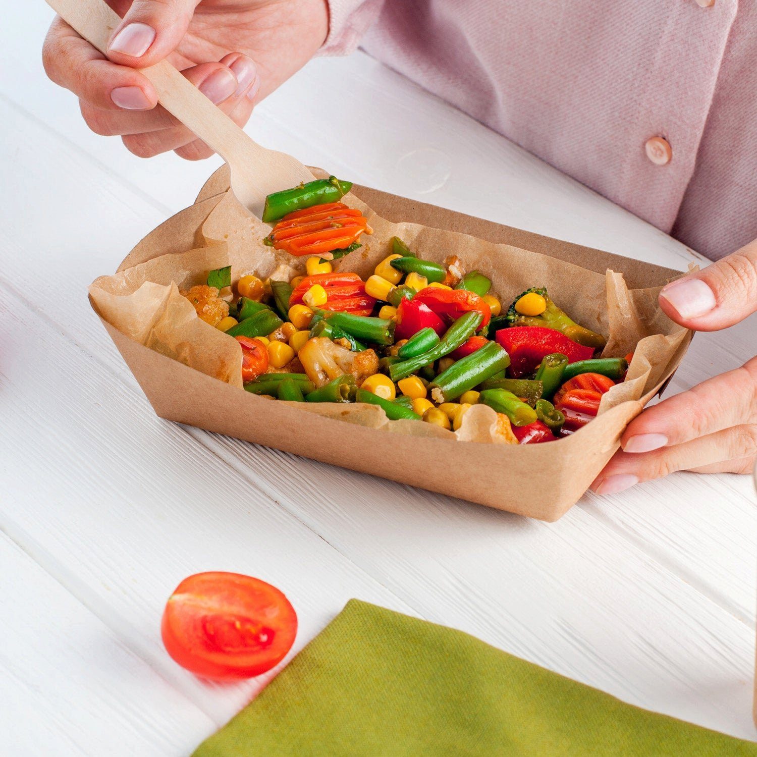 wisefood Einwegschale Papier Snacktray - rechteckig braun 12x6x3.7cm -, Papier, (100-tlg)