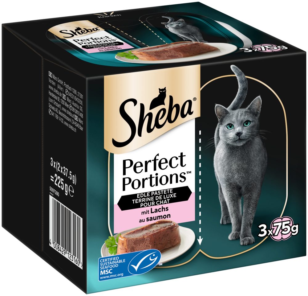 Sheba SHEBA® PERFECT PORTIONS™ Multipack mit Lachs MSC 8 x 6 x 37,5g, Nassfutter für: Katze