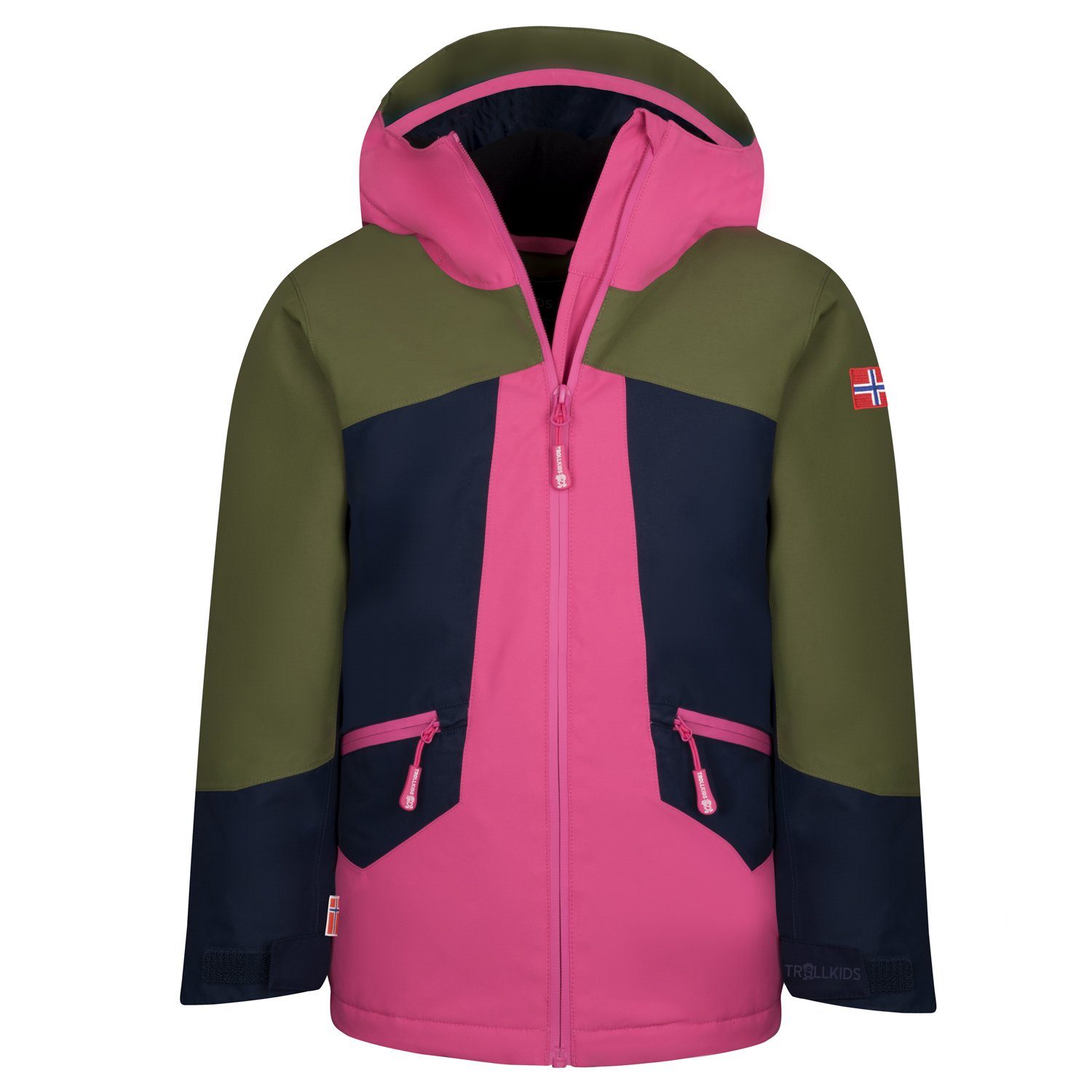 TROLLKIDS Skijacke Rauland Wasserdicht Atmungsaktiv Dunkle Olive/Hellmagenta/Marine