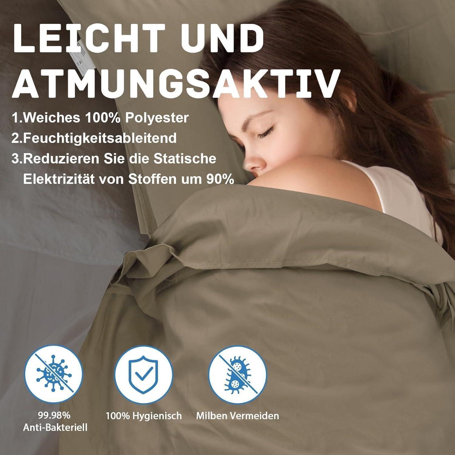 LuxusKollektion Schlafsackinlett Hüttenschlafsack Ultraleicht Seide 2in1 Mikrofaser Rucksackreise Khaki