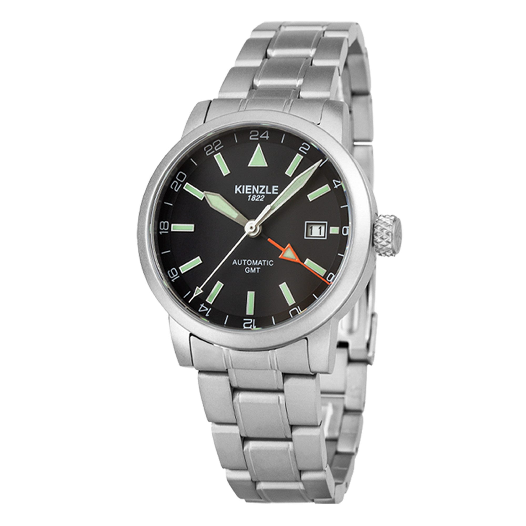 Kienzle Automatikuhr FLIEGER GMT Automatic Armbanduhr Edelstahl schwarz