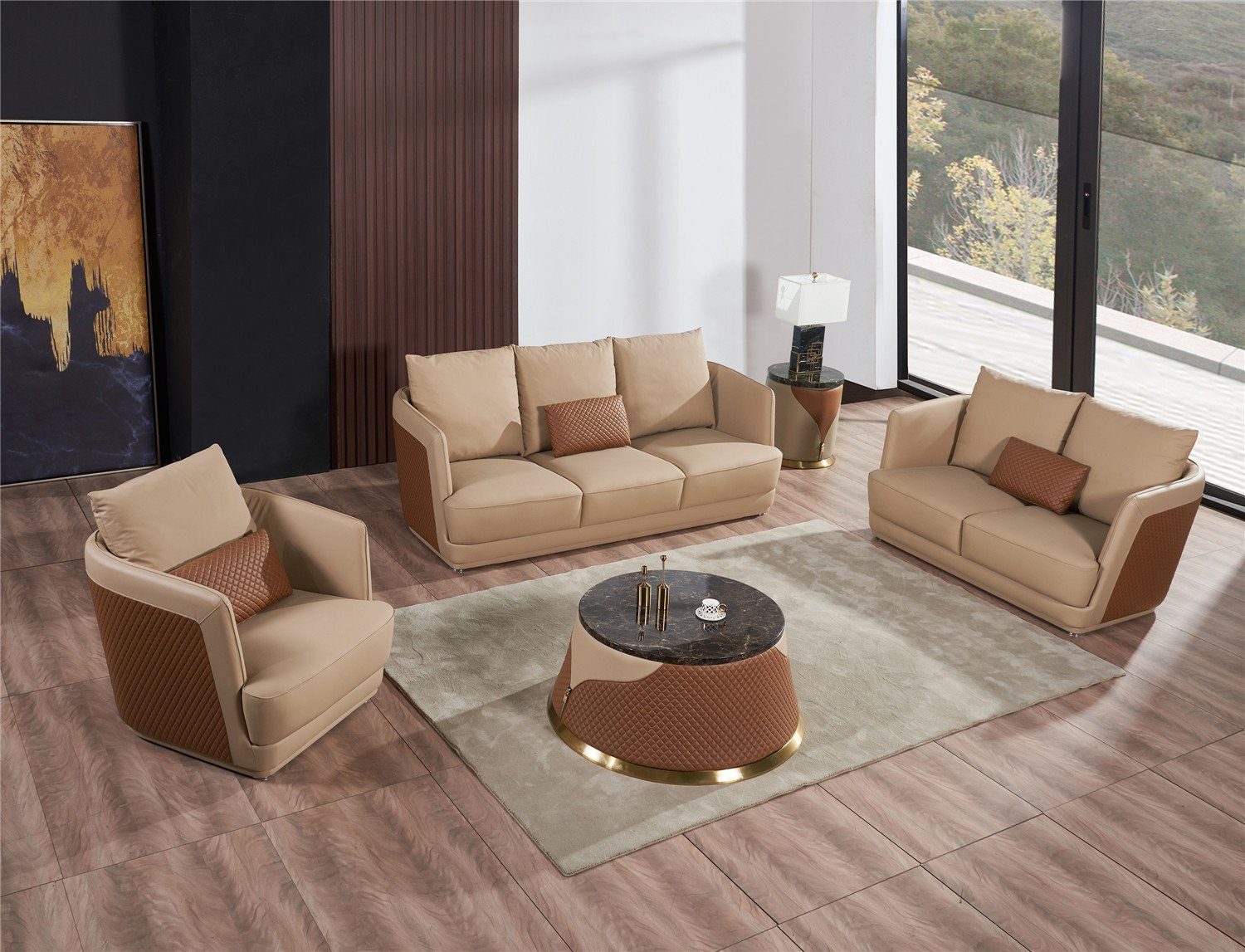 JVmoebel Sofa Moderne Sofagarnitur 3+2 Sitzer Ledersofa Wohnlandschaft Neu, Made in Europe Beige