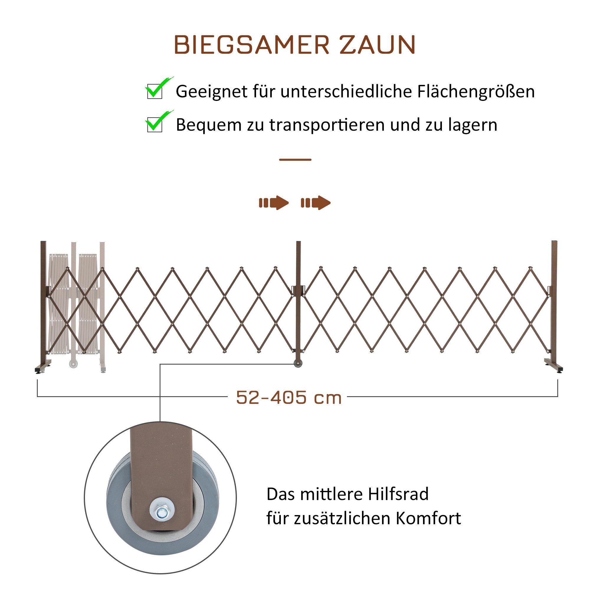 Outsunny Zaun Scherengitter ausziehbar Garten Braun H103,5cm, (Aluminiumzaun, 1-St., Metallzaun), 52-405cm – Bild 5 von 5