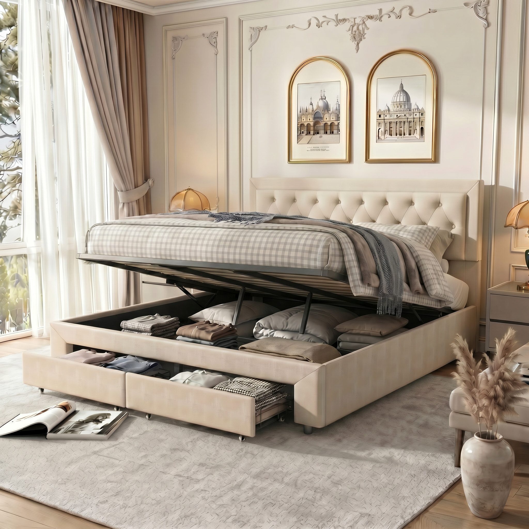 Polsterbett 180 x 200 Doppelbett Hydraulisch anhebbarer Stauraumbett