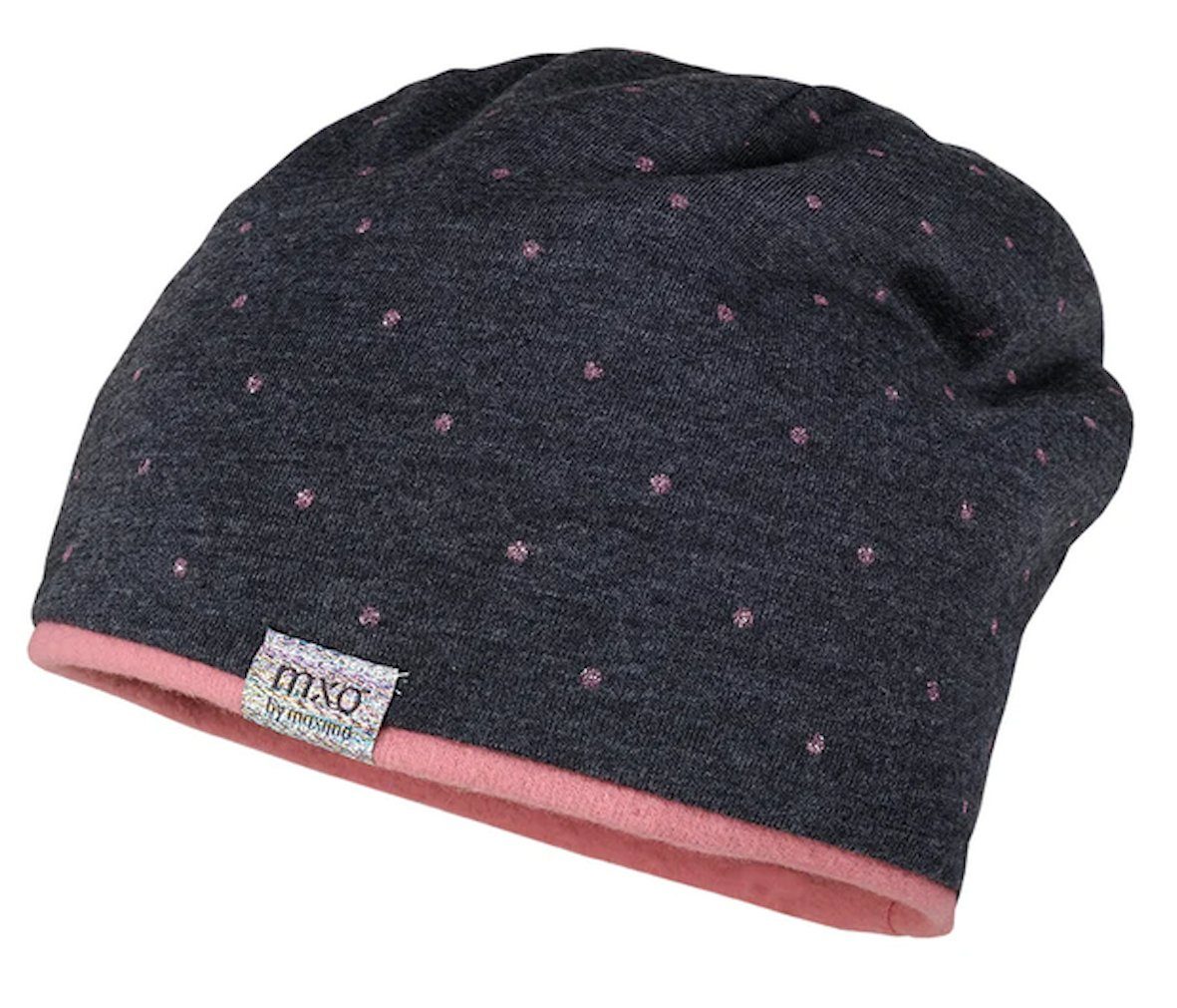 Schlupfmütze Mütze Maximo MAXIMO Mädchen Glitzerpunkte Beanie (Mütze) carbon grau