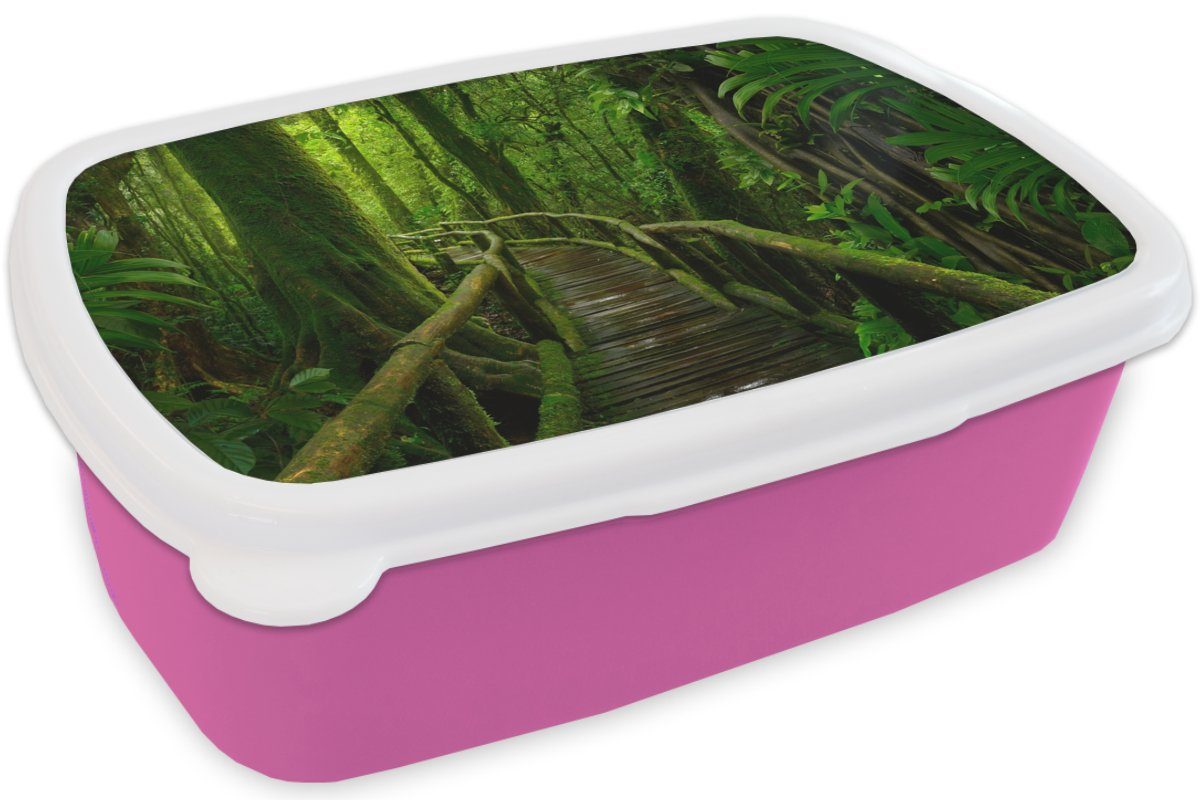 (2-tlg), Erwachsene, Brücke - rosa Dschungel Tropisch, Kinder, Kunststoff Natur Brotbox - für Mädchen, - MuchoWow Brotdose Kunststoff, - Moos Snackbox, Lunchbox