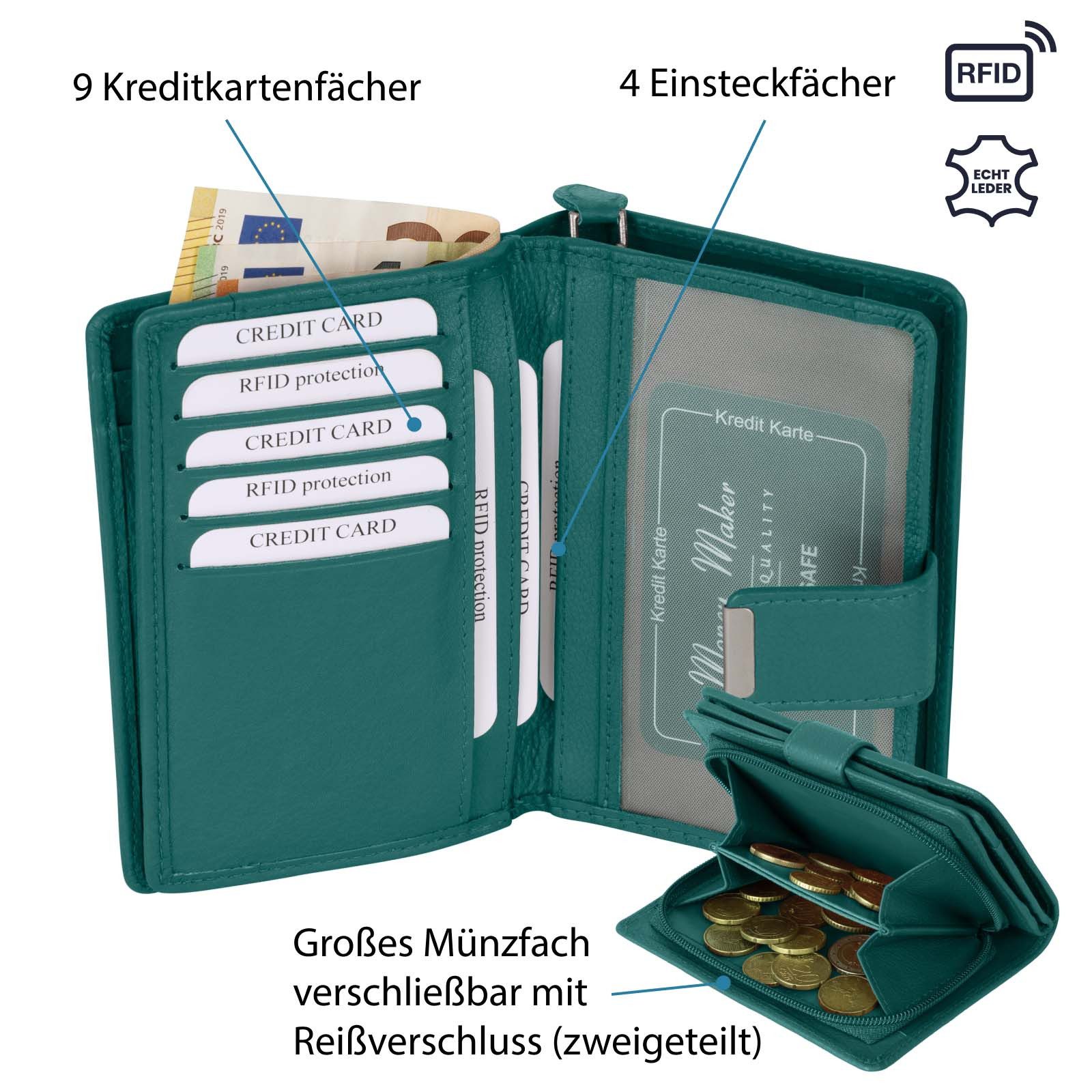 Money Maker Geldbörse RFID Damen Geldbörse Portemonnaie Geldbeutel Damenbörse Leder, Damen Geldbörse klappbar mit Drückknopf Portemonnaie Geldbeutel