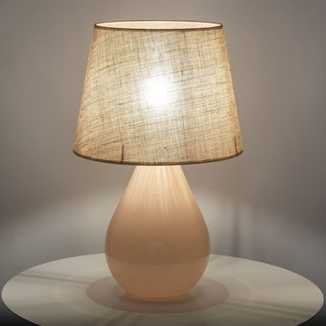 Licht-Erlebnisse Nachttischlampe RIKA, ohne Leuchtmittel, Nachttischleuchte Braun Creme Glas 67 cm hoch E27 Tischleuchte