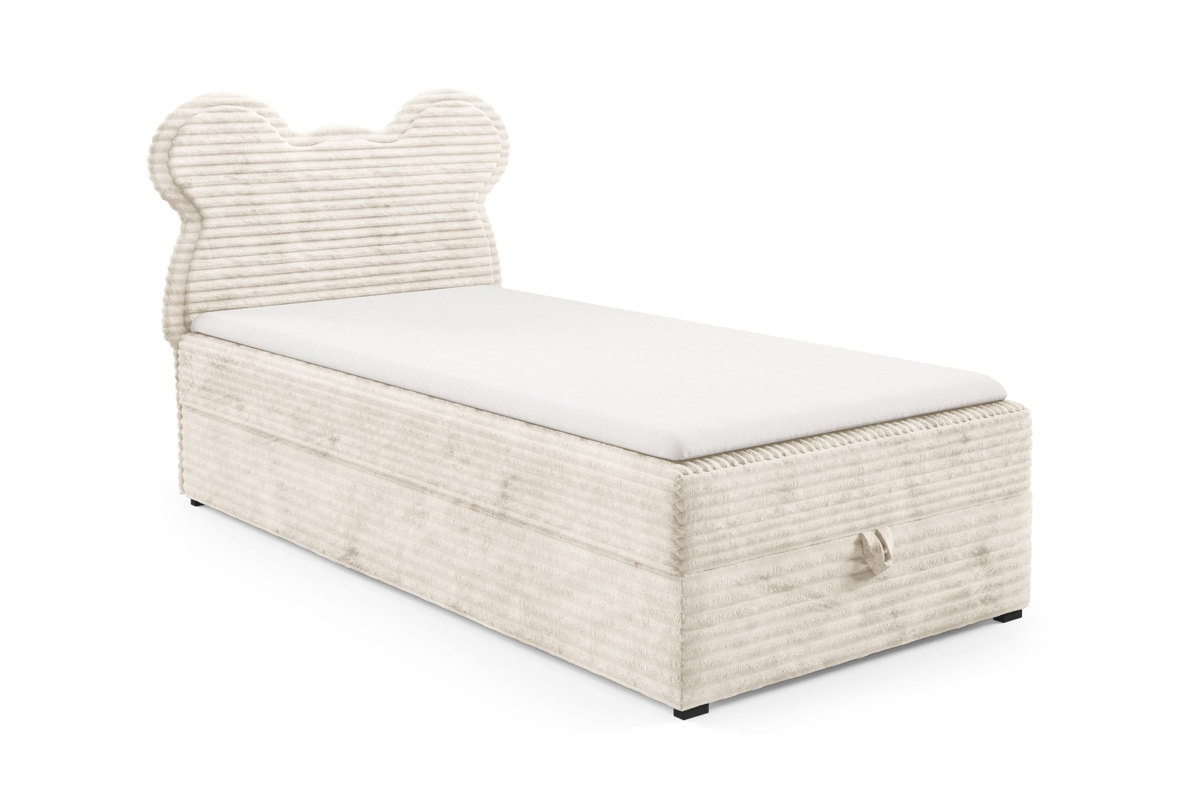 Deine Möbel 24 Boxspringbett TEDDY Boxbett Polsterbett Teddy-Kopfteil Bett für Kinder Jugendliche (Creme Beige Hellgrau Grau Schwarz Rosa Blau, 3-St., Kinderbett Jugendbett Einzelbett), 90x200 100x200 cm Cord Breitcord