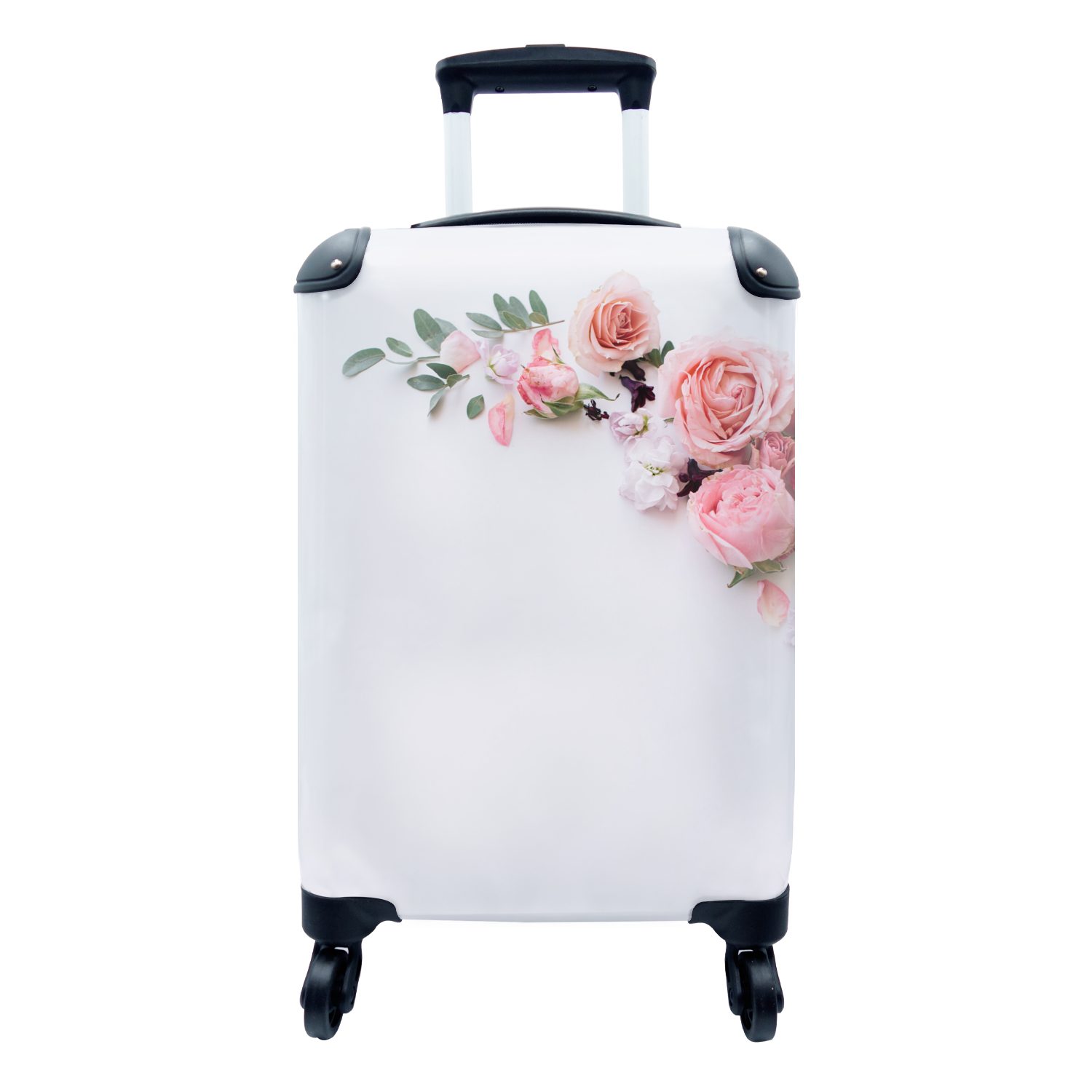 Rollen, Blumen für Reisetasche - Weiß, MuchoWow - mit 4 Reisekoffer Trolley, Ferien, Handgepäck Handgepäckkoffer Rosen rollen,