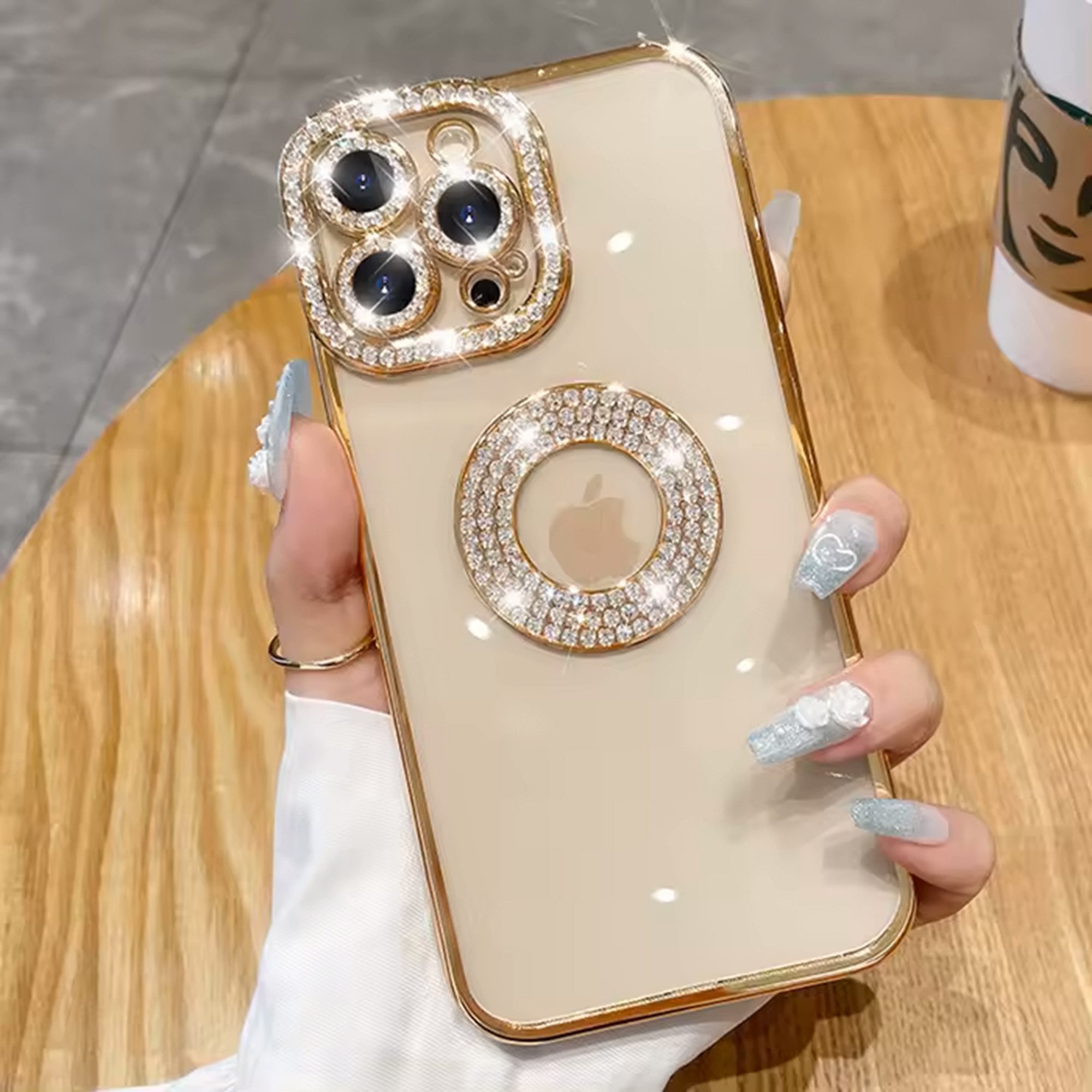 Wörleonline Handyhülle für Apple iPhone 15 Pro Hülle, TPU Handyhülle mit Glitzer Diamanten aus Acryl