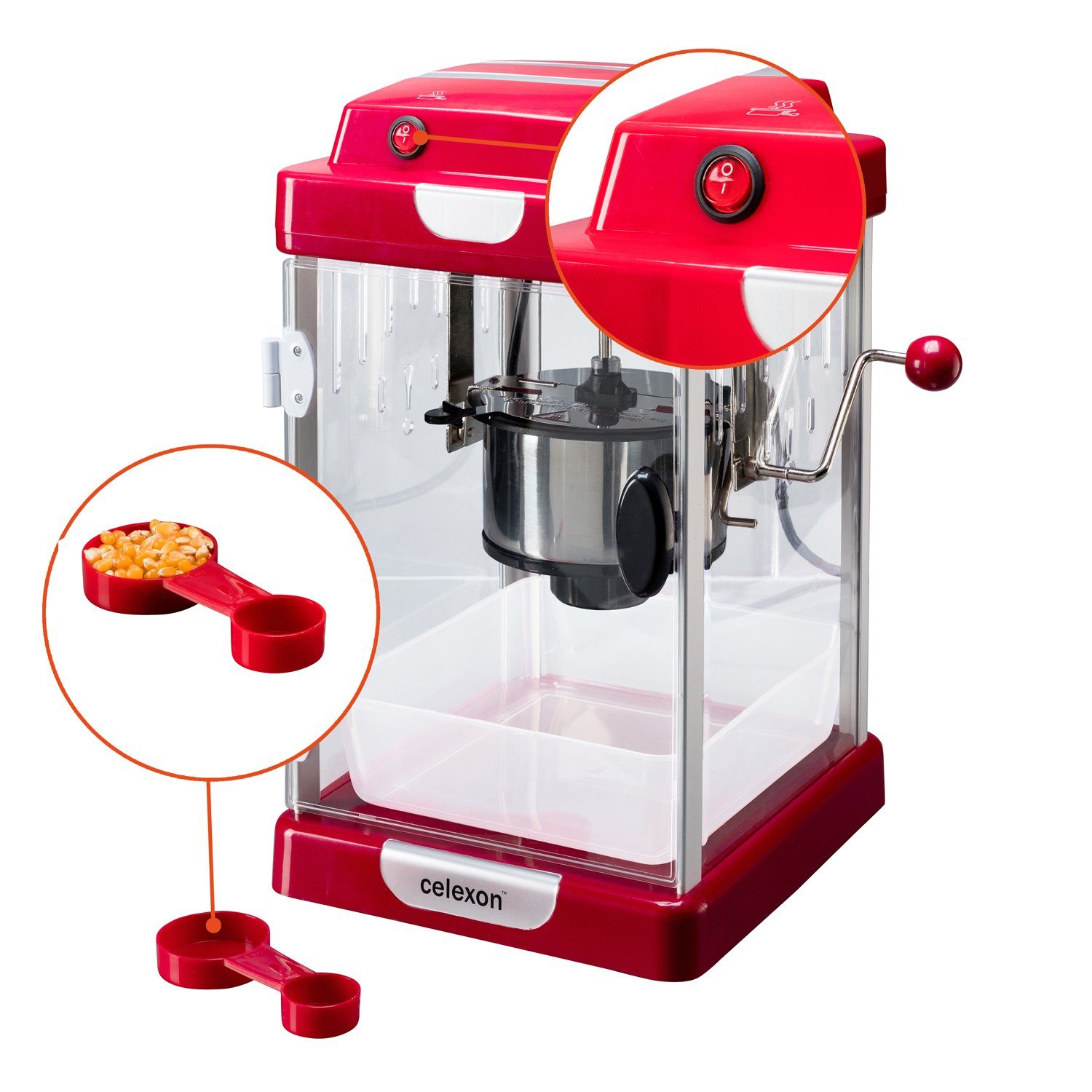 Celexon Popcornmaschine CinePop CP1000, 24,5x28x43 Rot Füllmenge 350 cm, 60g, Watt