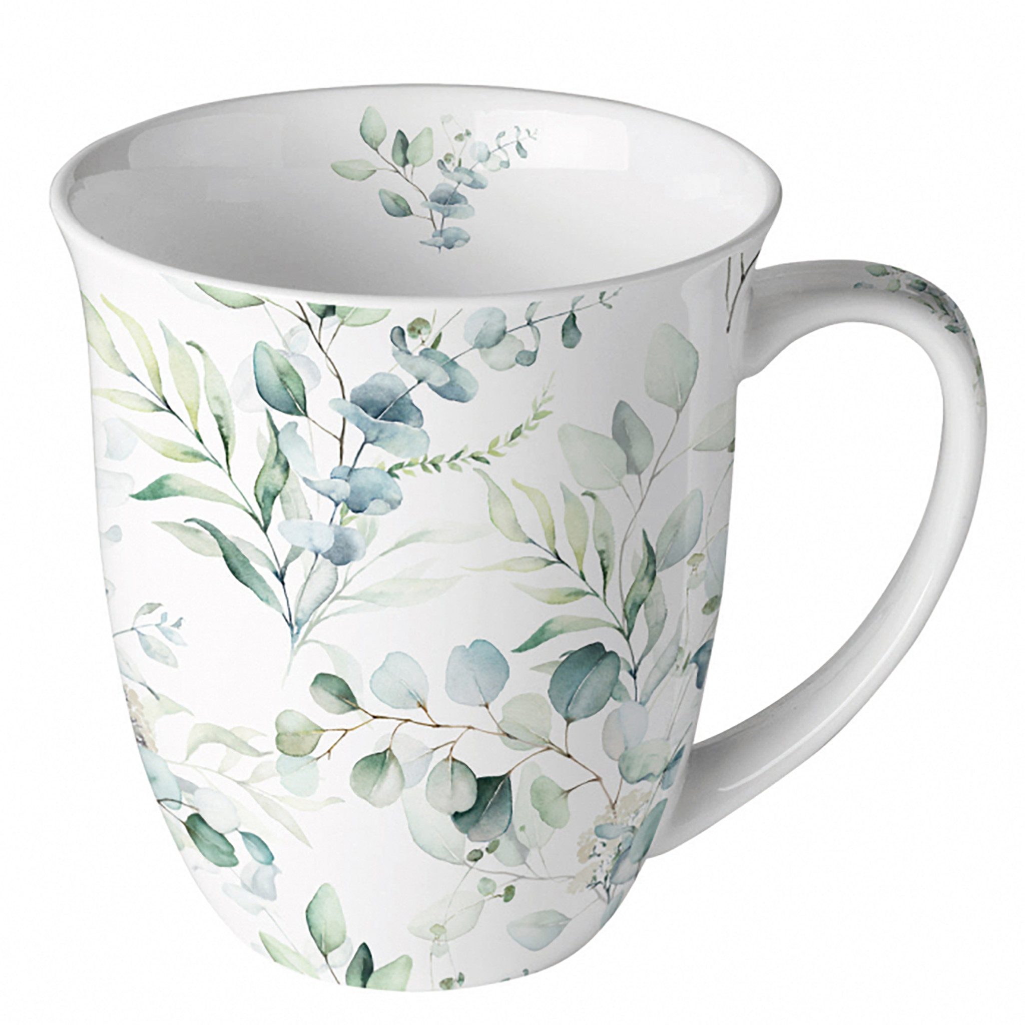 Ambiente Luxury Paper Products Tasse, Porzellan, Tasse 10cm Porzellan mit Eukalyptus Motiv Weiß / Grün
