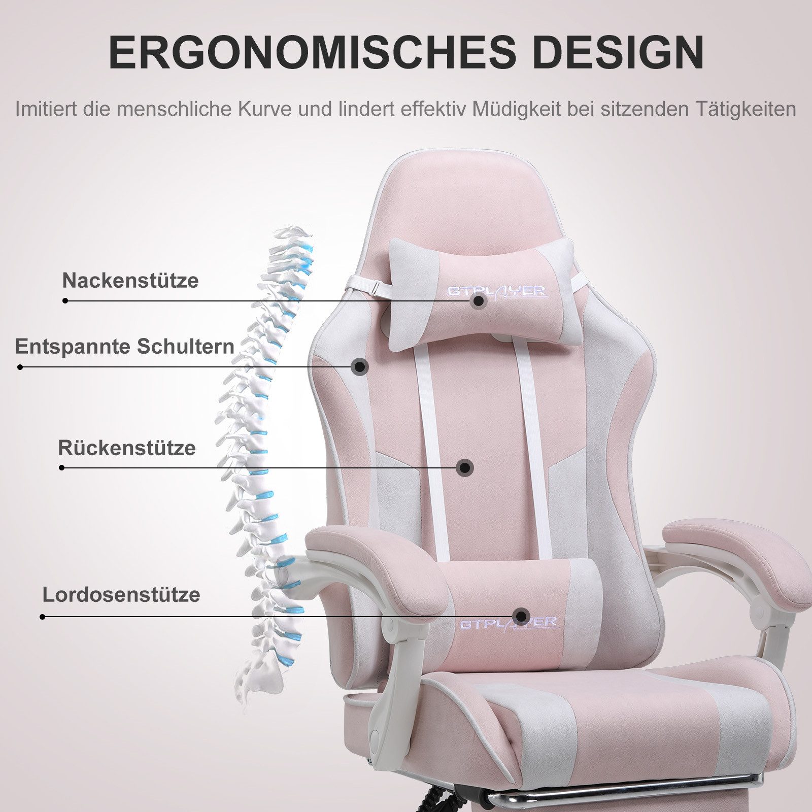 GTPLAYER Gaming-Stuhl Bürostuhl mit Massagefunktion, Fußstütze, Kopfstütze (Packung), Ergonomischer Gamer Stuhl Maximale Belastung 150 kg, 360° drehbar – Bild 2 von 5