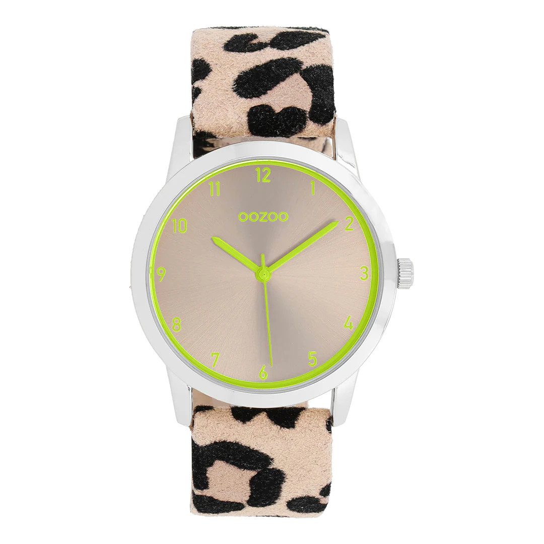 OOZOO Quarzuhr Damenuhr C11645 – Lemon & Taupe – Leoprint-Lederband – 38 mm günstig online kaufen