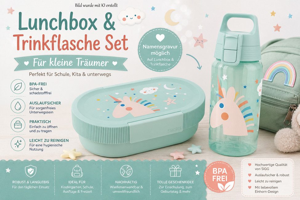 Sigg Lunchbox SIGG Brotdose Lumo + Trinkflasche Viva One - Schule & Kindergarten, (Auslaufsichere Trinkflasche und robuste Lunchbox – langlebig), ideal für Pausenbrot, Obst und Snacks in Schule