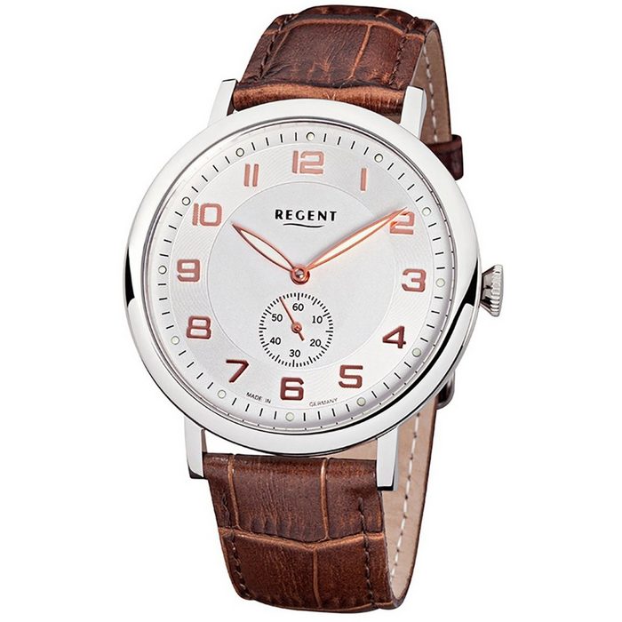 Regent Quarzuhr Regent Herren Uhr GM-1421 Leder (Armbanduhr) Herren Armbanduhr rund groß (ca. 41mm) Edelstahl Elegant