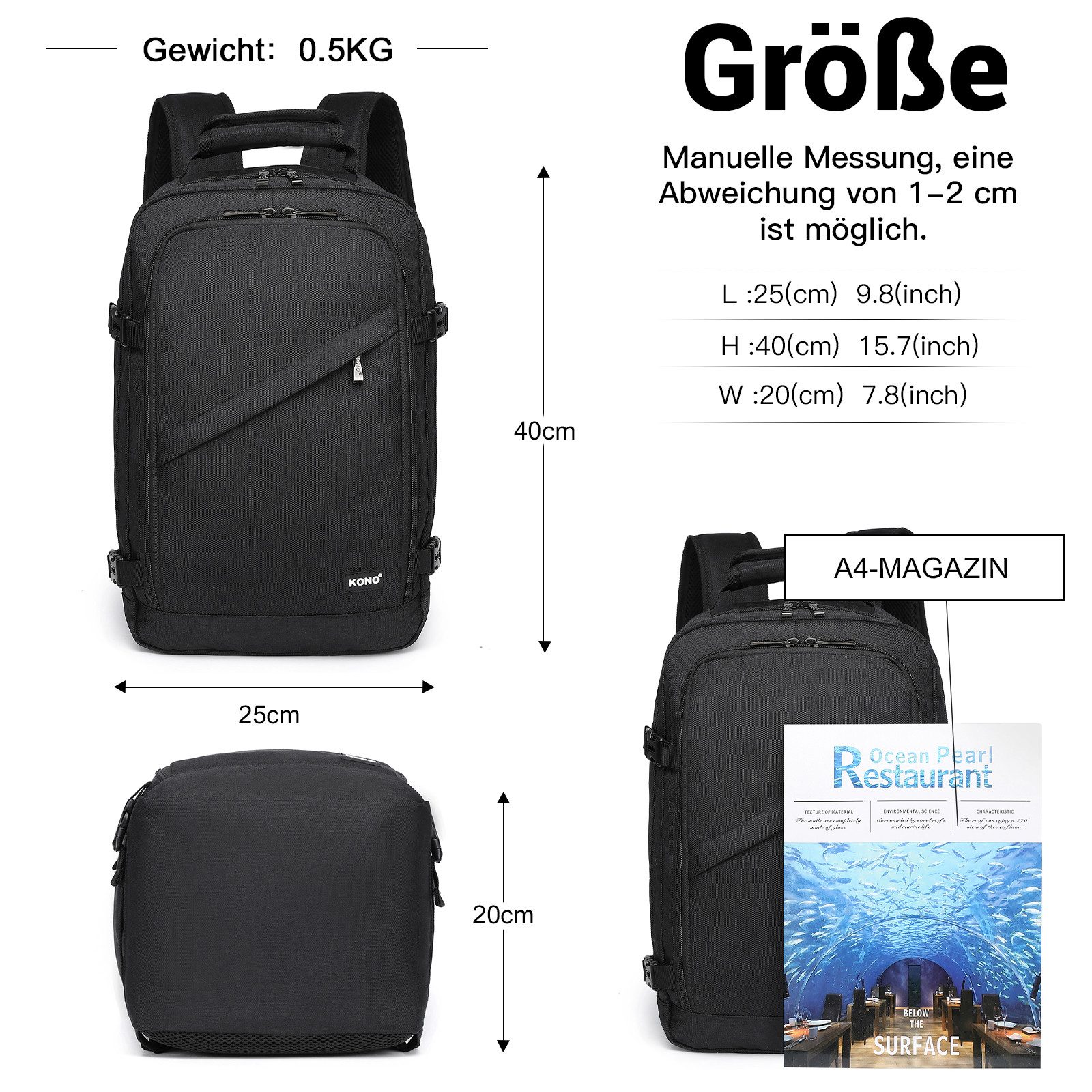 KONO Rucksack Handgepäck-Rucksack mit vielen Fächern Leichtgewicht günstig online kaufen