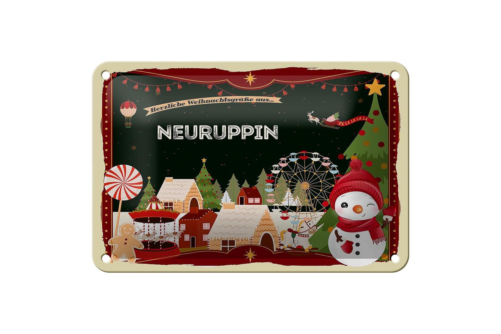 Metallschild Weihnachten Grüße NEURUPPIN 18x12cm