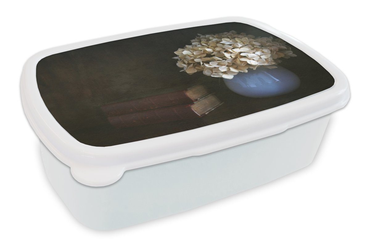 MuchoWow Lunchbox Hortensie - Stilleben - Blumen, Kunststoff, (2-tlg), Brotbox für Kinder und Erwachsene, Brotdose, für Jungs und Mädchen weiß