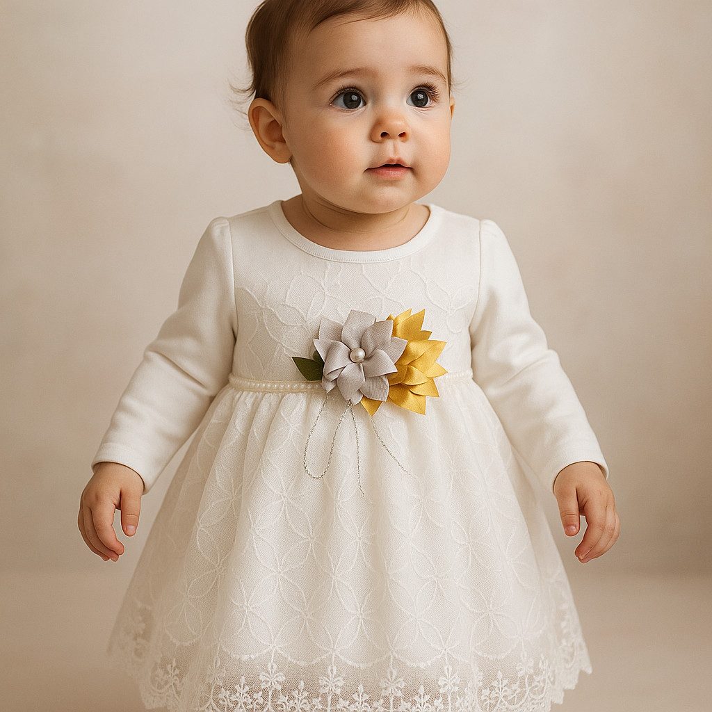 Taufkleid Mädchen Kleid, Prinzessin Kleid, Partykleid Kleinkind, Baumwolle, Weiß