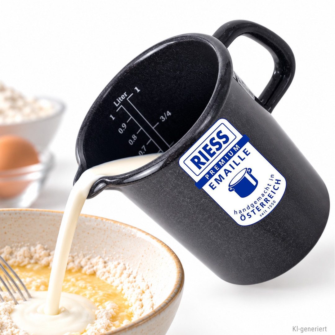Riess Messbecher Küchenmaß 1 Liter mit Skala mit Auguss, Emaille