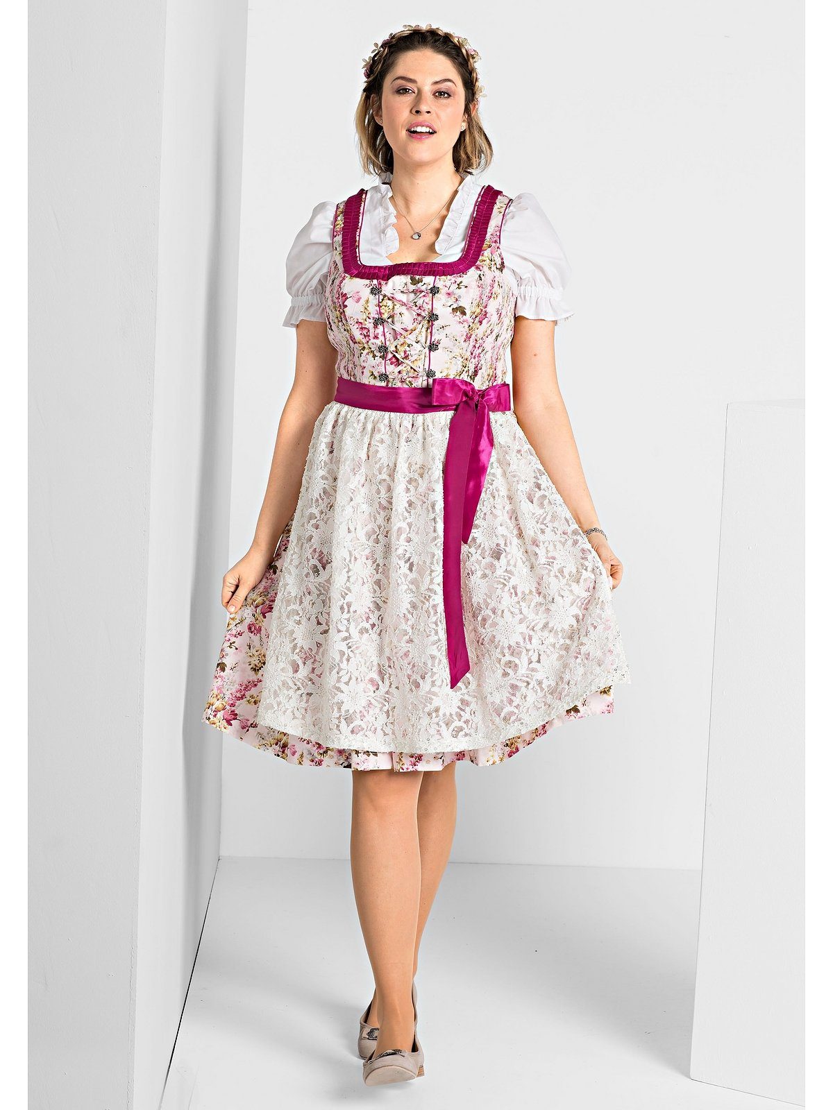 Sheego Dirndl Große Größen mit Schürze und Bluse 3tlg.