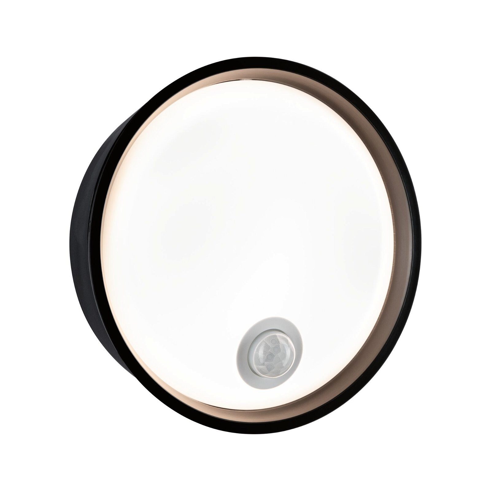 Paulmann LED Außen-Wandleuchte Platomo IP44 rund 180mm 3000K 14,5W 1200lm 230V Kunststoff, LED fest integriert, Warmweiß, Bewegungsmelder seewasserresistent