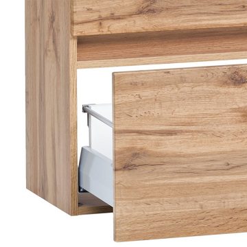 Lomadox Waschbeckenunterschrank VIDAGO-03 Badezimmer in Wotan Eiche Nb. mit Abdeckplatte Baumkante : 61/54/40 cm