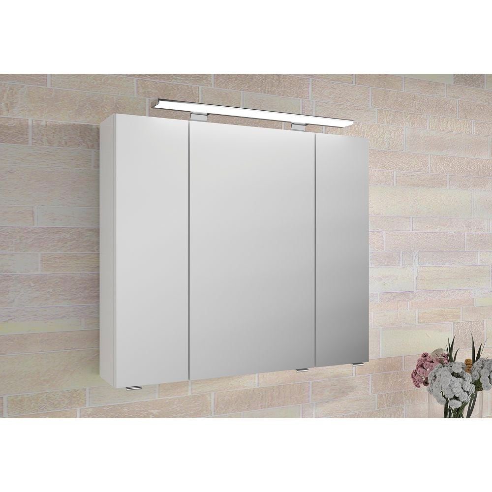 Lomadox Spiegelschrank FES-4010-66 weiß glänzend und inkl. LED - 80/71/17cm