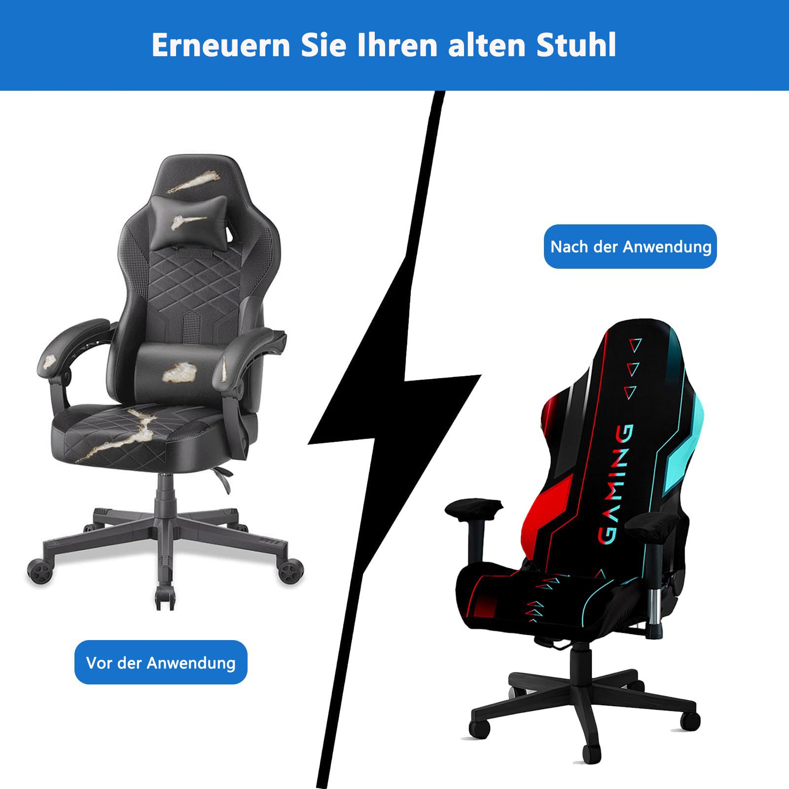 Agger Stuhlhusse Gaming Stuhlbezug Stretch – Universeller Gamingstuhl Bezug, Elastischer Bürostuhlbezug, Waschbar & Rutschfest – Bild 4 von 5