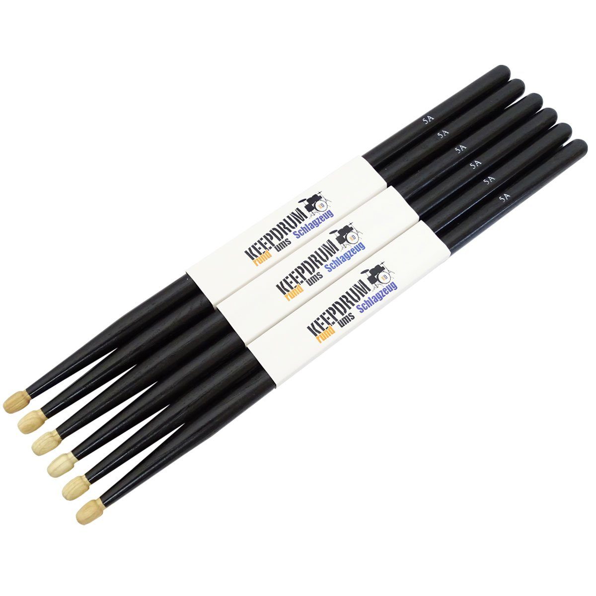 keepdrum Drumsticks keepdrum 5AB Black Hickory Schlagzeugstöcke Schwarz 3 Paar (3 Paar, schwarz), Einen guten Grip und ein angenehmes Spielgefühl