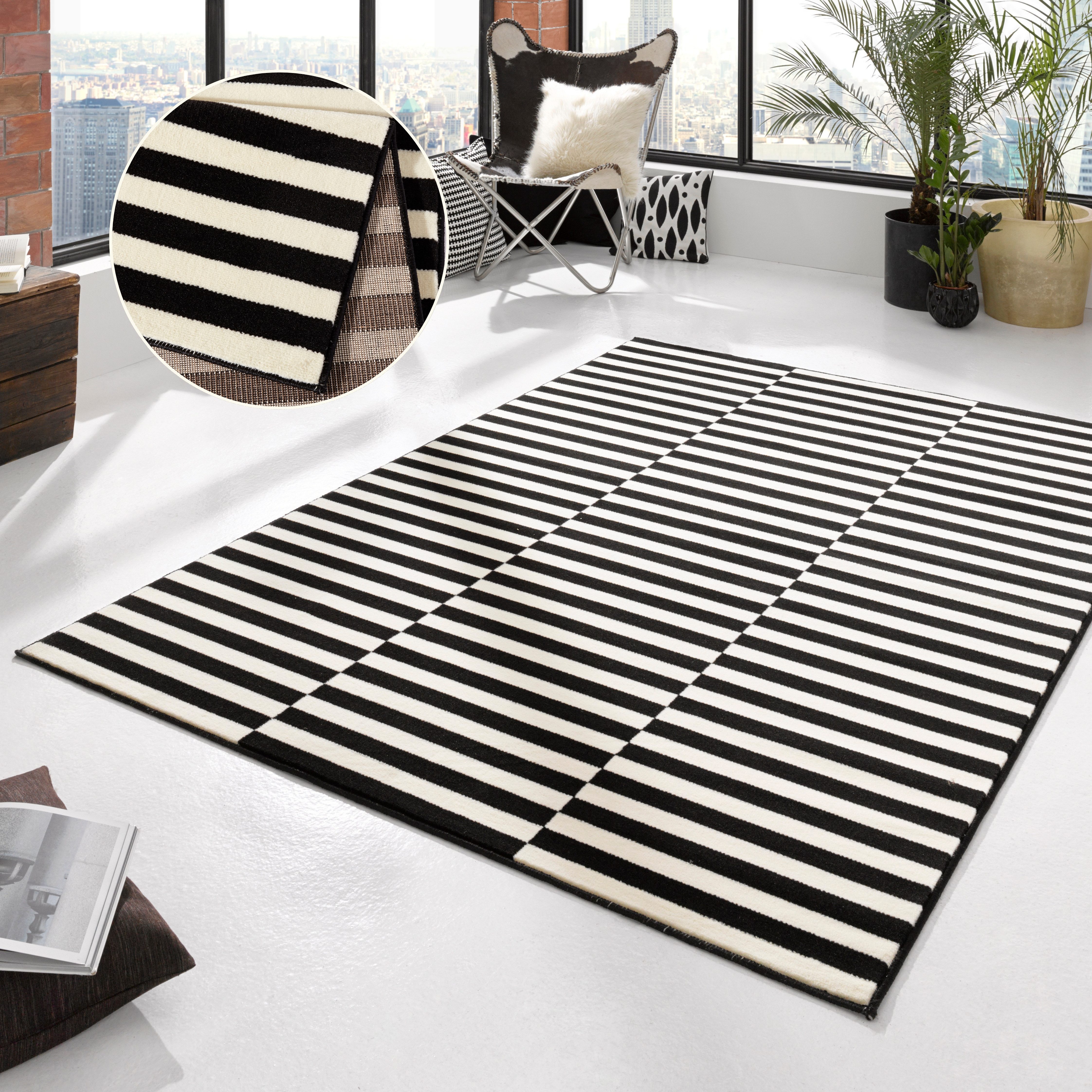 HANSE Home Teppich Panel, rechteckig, Höhe: 9 mm, Kurzflor, Läufer, Streifen, Linien, ringsum gekettelt, robust