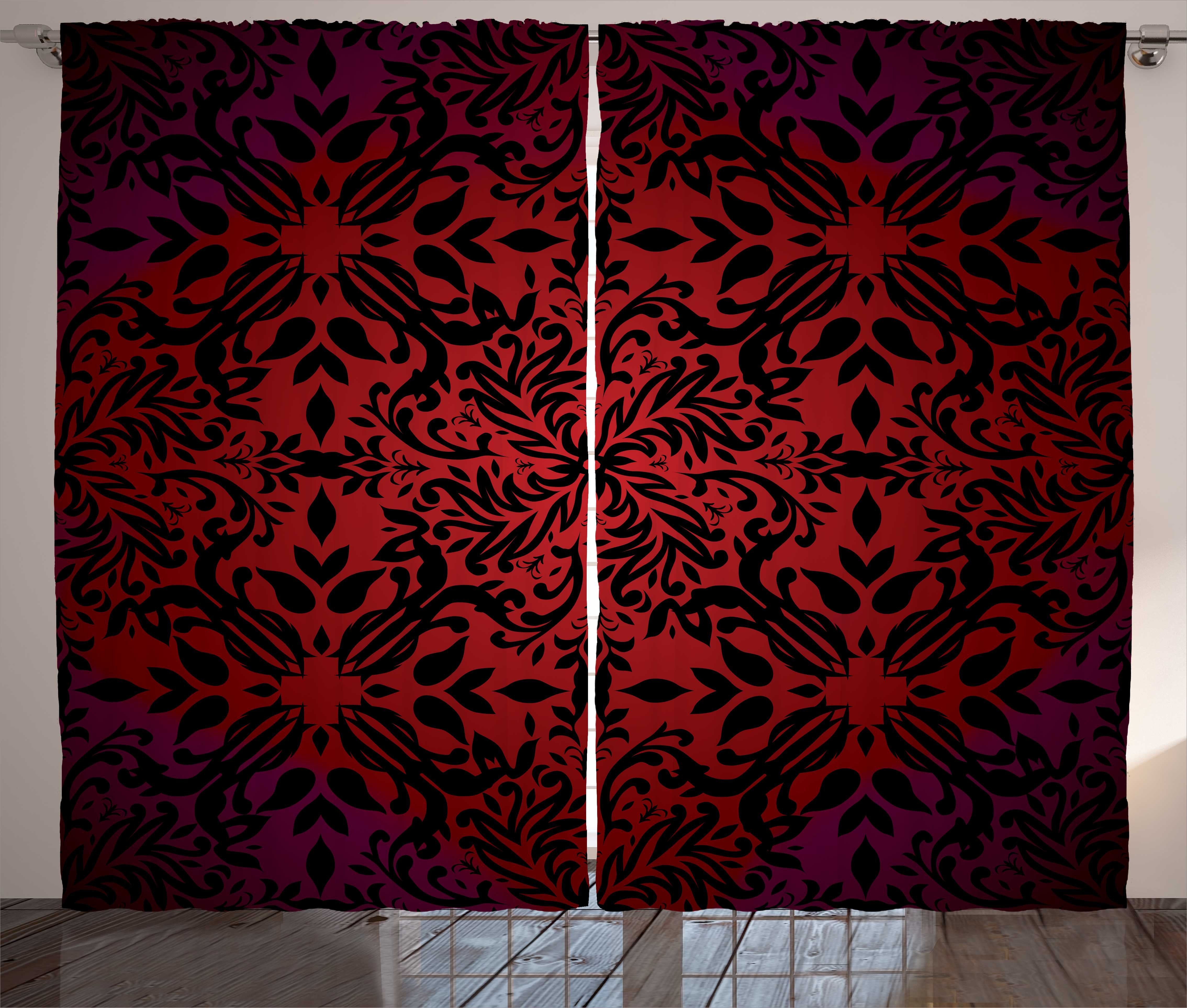 Gardine Schlafzimmer Kräuselband Vorhang mit Schlaufen und Haken, Abakuhaus, rot schwarz Orient Blumen Blätter