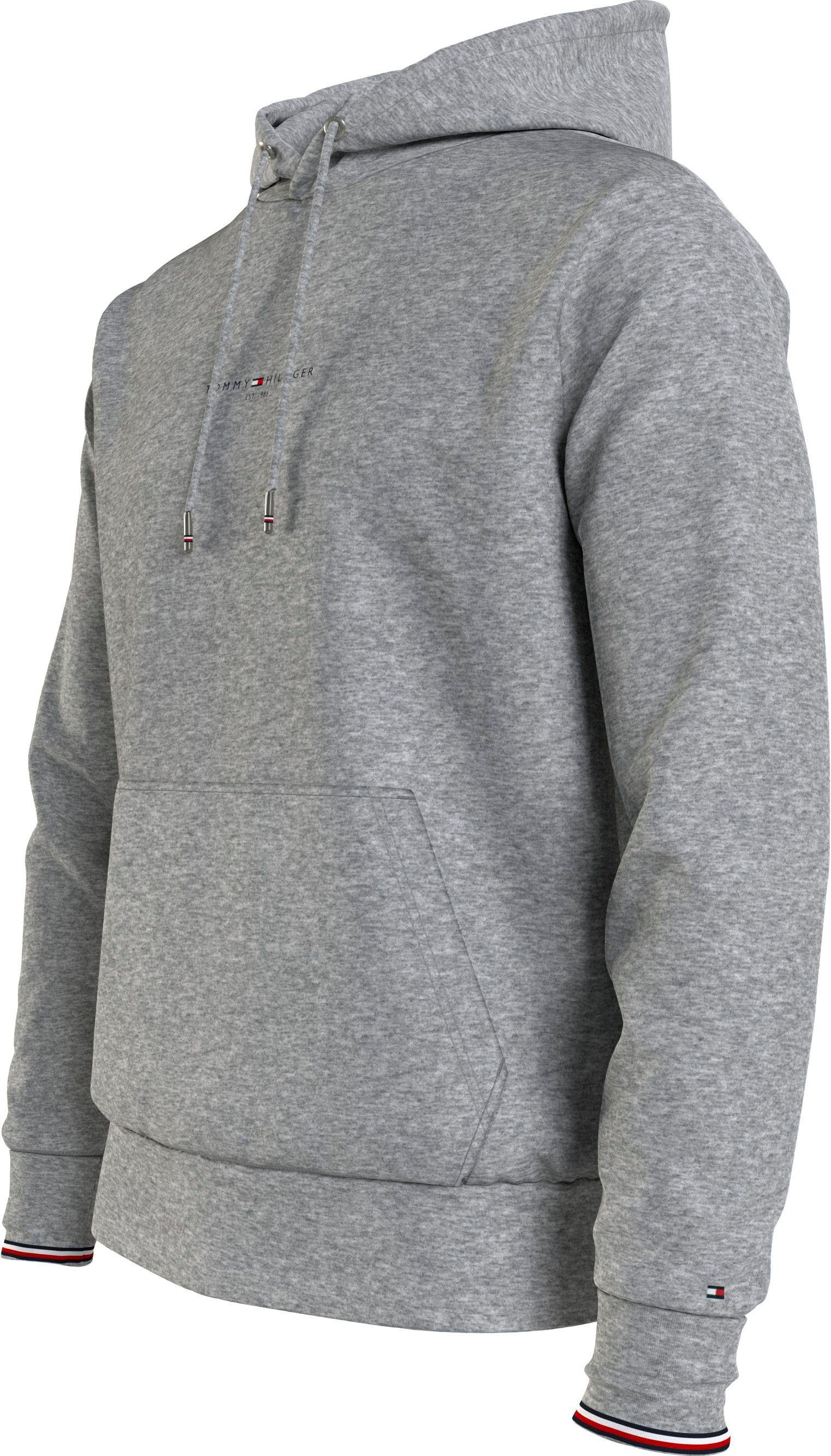 TOMMY Tommy HOODY light LOGO TIPPED innen am Tommy-Tape Flag-Stickerei am Ausschnitt, Hoodie Hilfiger heather grey Ärmel