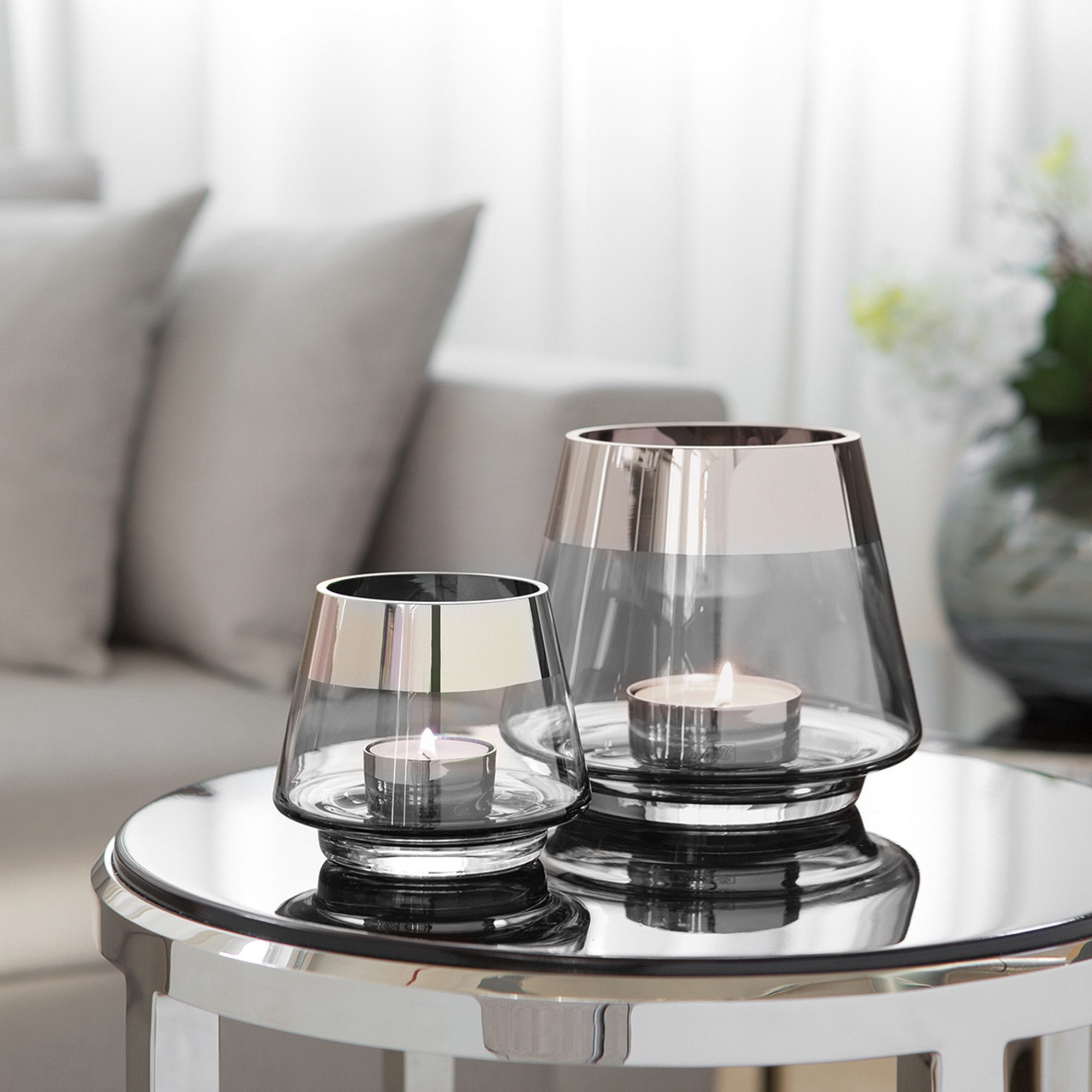 Fink Teelichthalter JONA - 2er Set Teelichthalter aus Glas in Grau/Silber - Windlichter (2er Set, 1 St., 2 Stück), Kerzenhalter - Teelicht - Kerzenlicht - Geschenkeset - Dekoration
